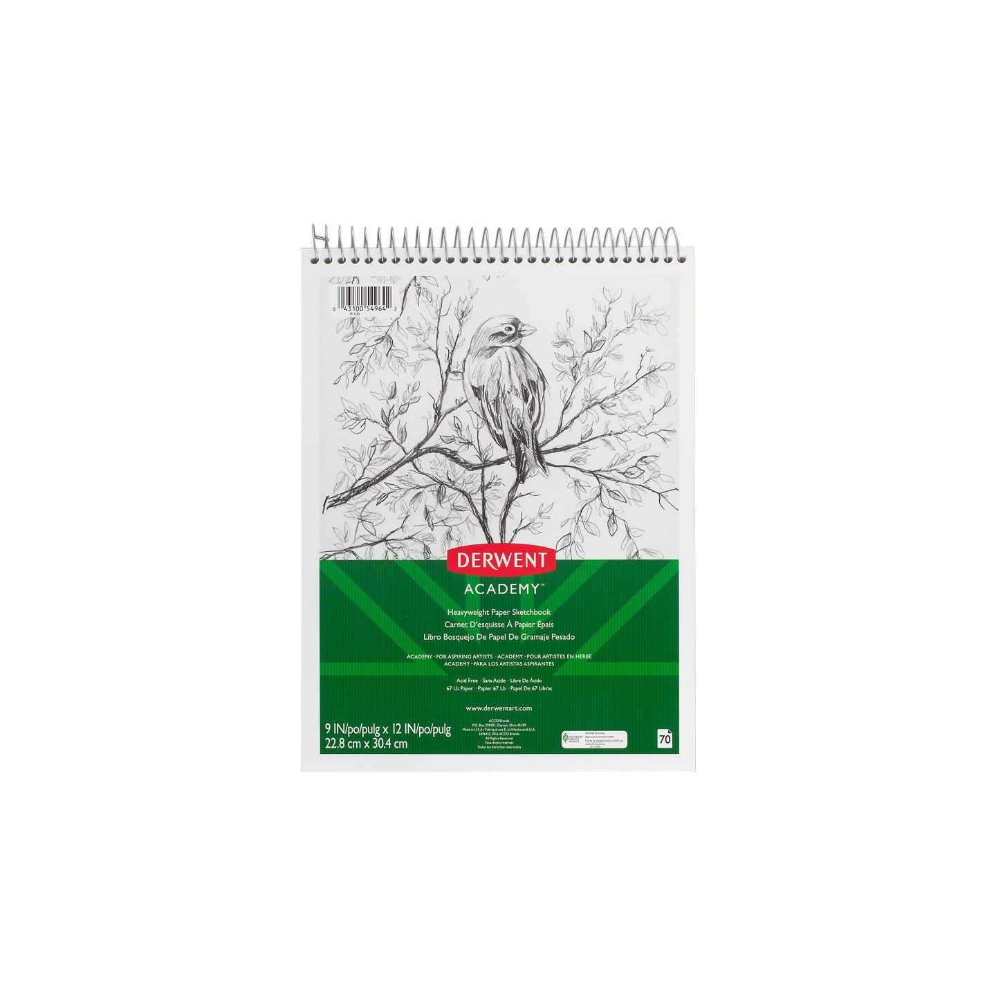 Mead® Derwent Academy™ Wirebound Sketchbook 9" x 12", 70CT