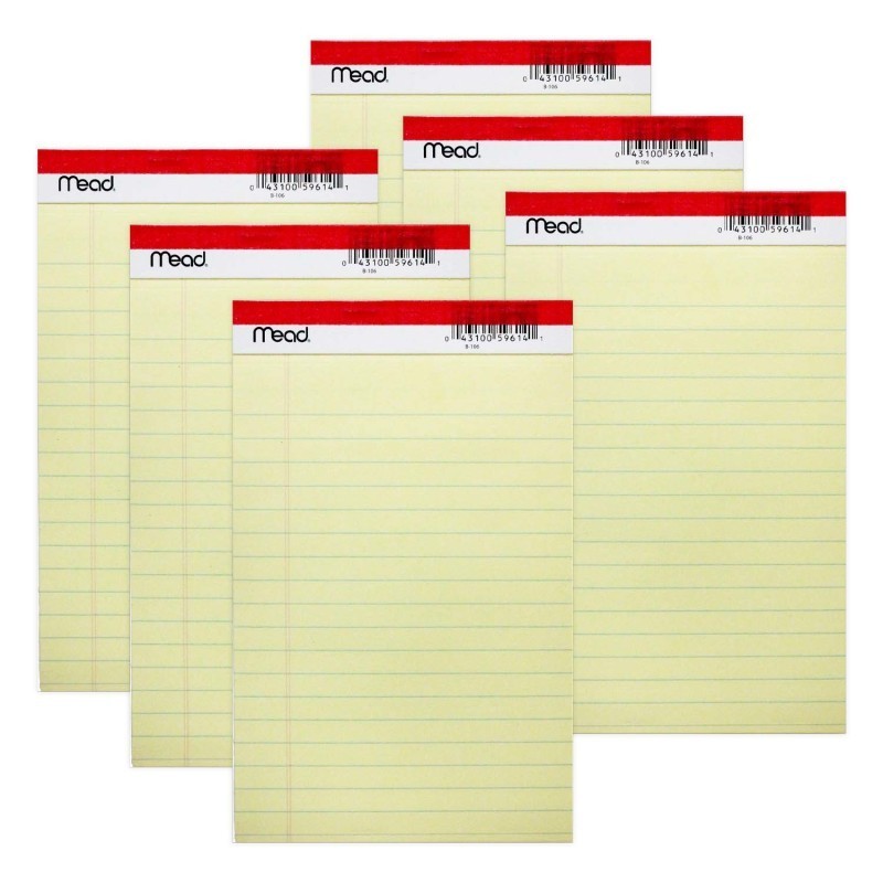 Mead® Junior Legal Pad, 50 Sheets, 5" x 8", Canary, Pack of 6