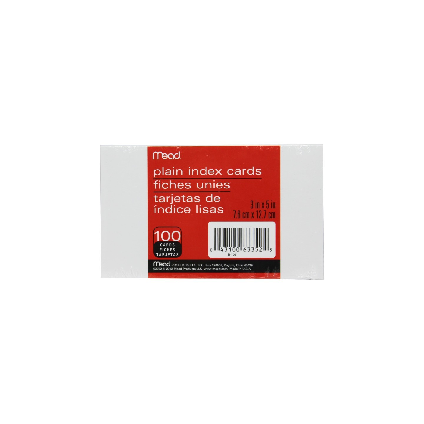 Mead® Plain Index Cards, White, 3" x 5",, Pack of 100