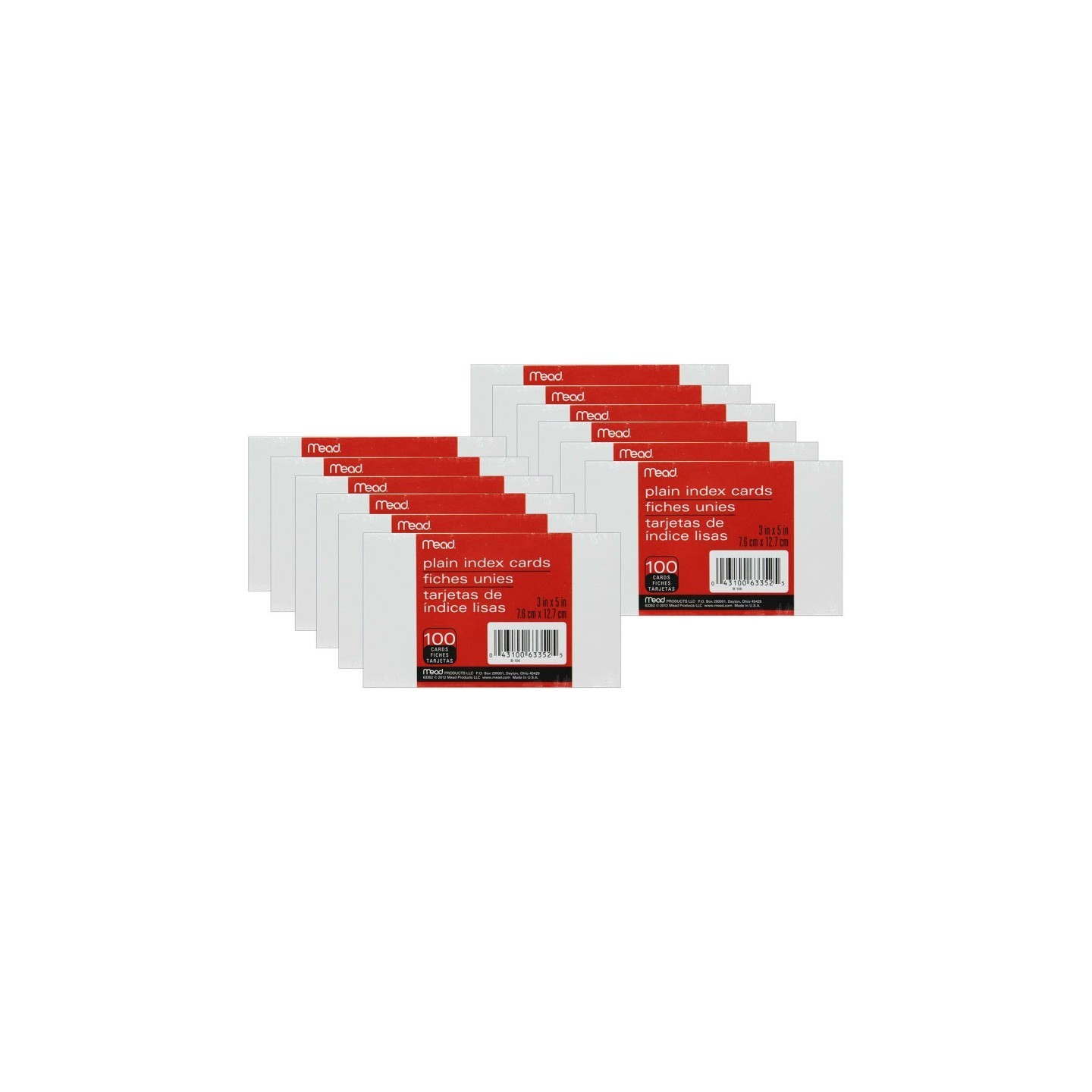 Mead® Index Cards, Plain, 3 x 5, 100 Per Pack, 12 Packs