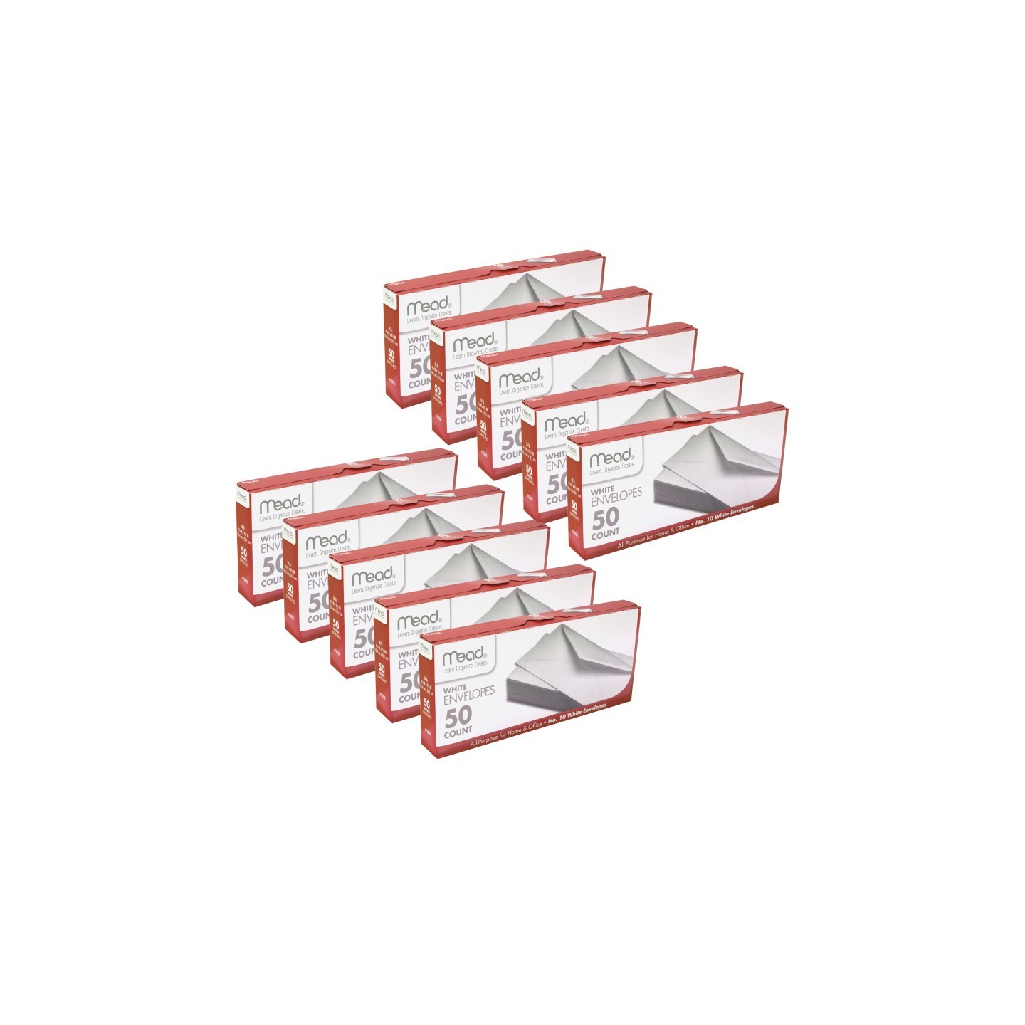 Mead® White Gummed Business Envelopes, 4 1/8 x 9 1/250#10, 50 Per Pack, 10 Packs