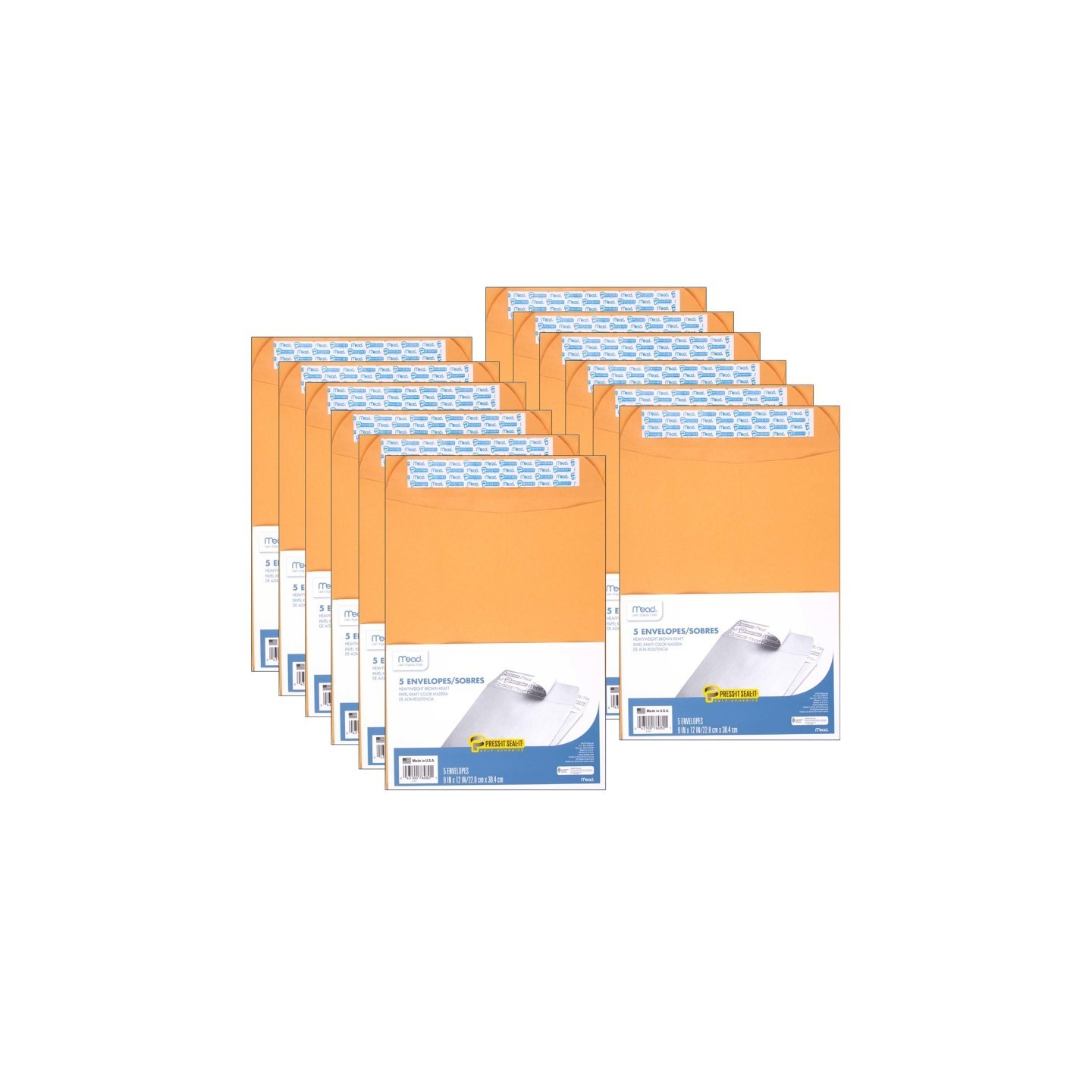 Mead® Press-It Seal-It® Envelopes, 9" x 12", 5 Per Box, 12 Boxes