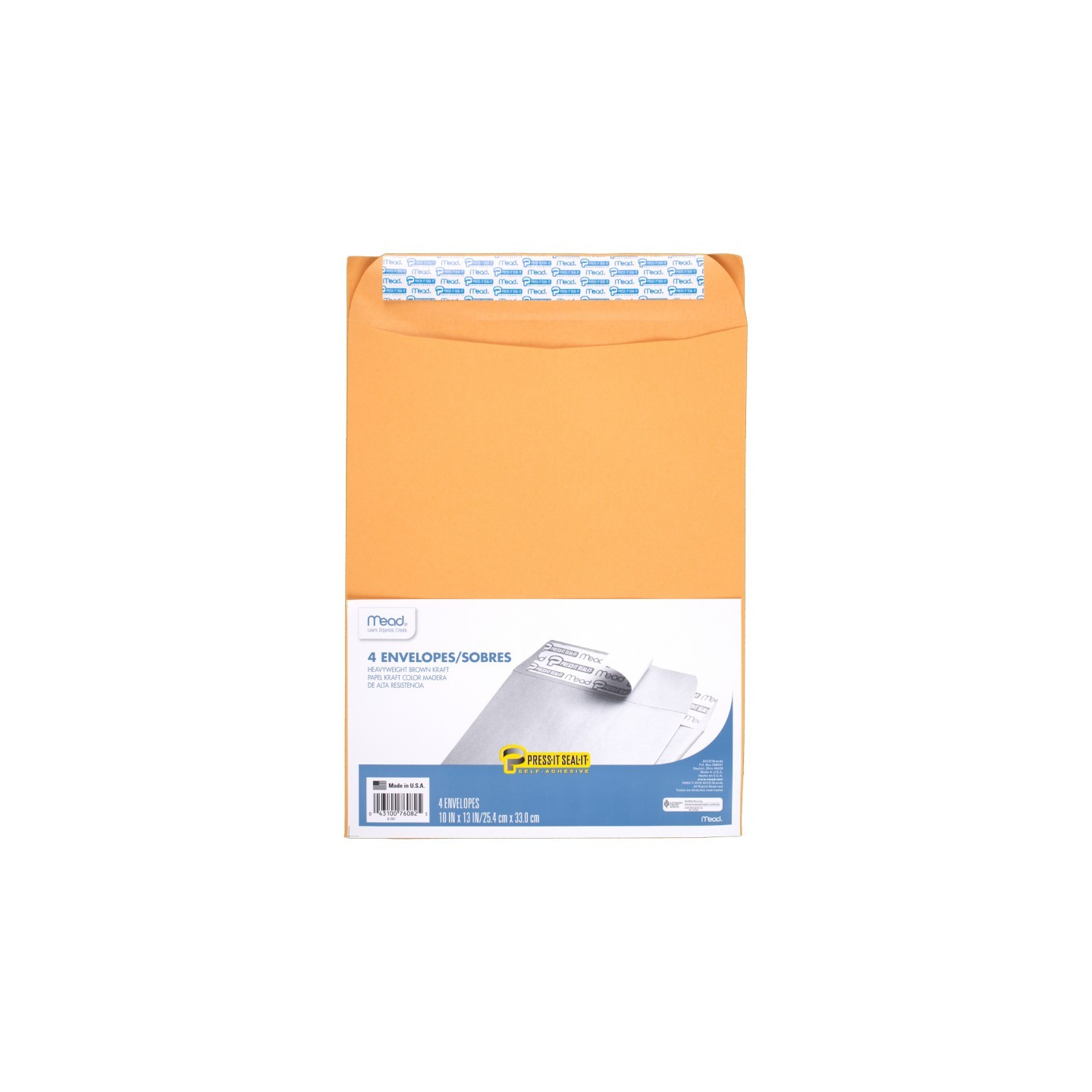Mead® Press-It Seal-It® Envelopes, 10" x 13", Pack of 4