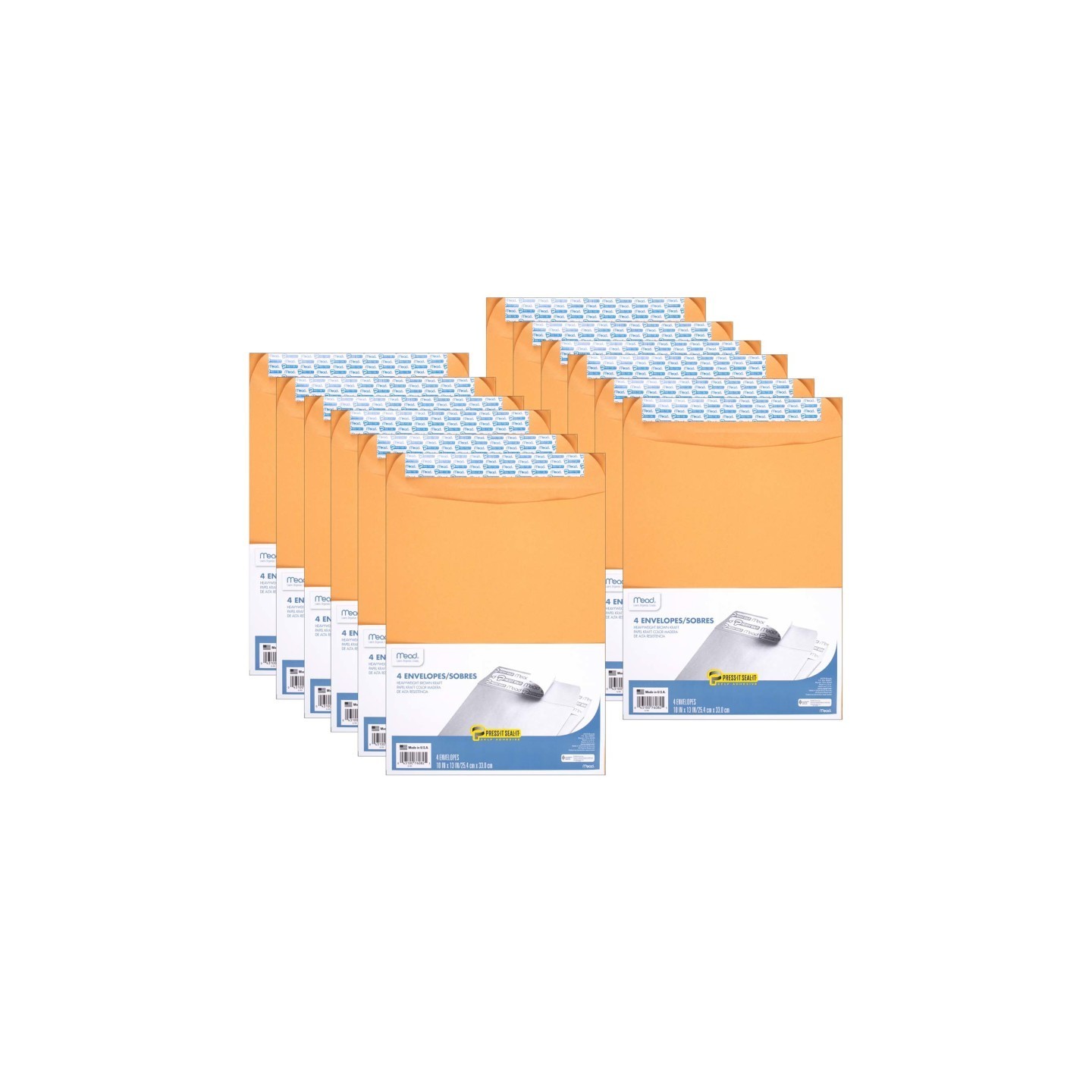 Mead® Press-It Seal-It® Envelopes, 10" x 13", 4 Per Box, 12 Boxes