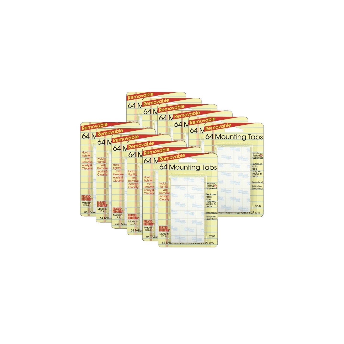 Magic-Mounts® Removable Mounting Tabs, 1/2" x 1/2", 64 Per Pack, 12 Packs