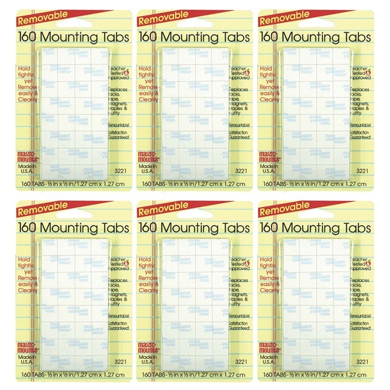 Magic-Mounts® Removable Mounting Tabs, 1/2" x 1/2", 160 Per Pack, 6 Packs