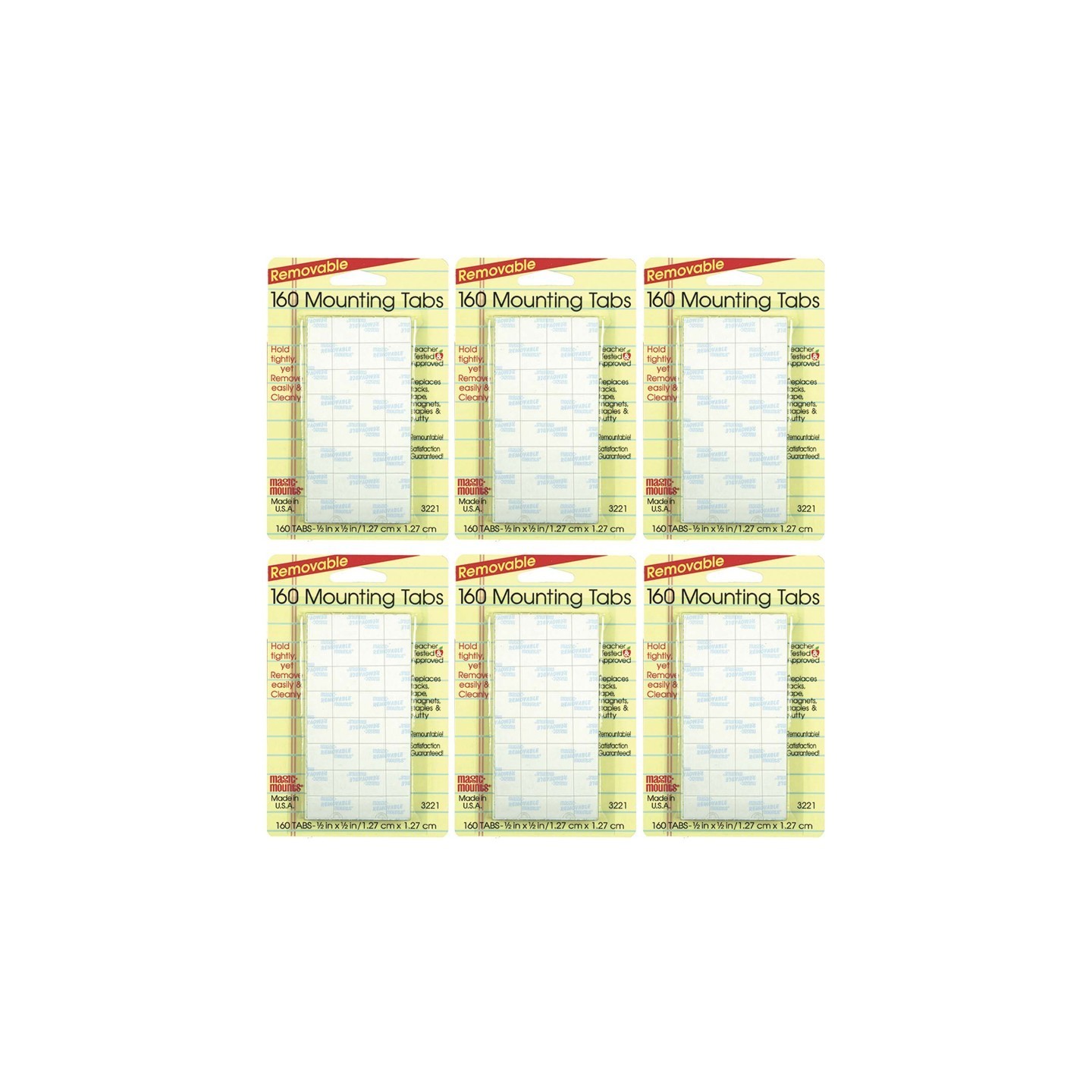 Magic-Mounts® Removable Mounting Tabs, 1/2" x 1/2", 160 Per Pack, 6 Packs