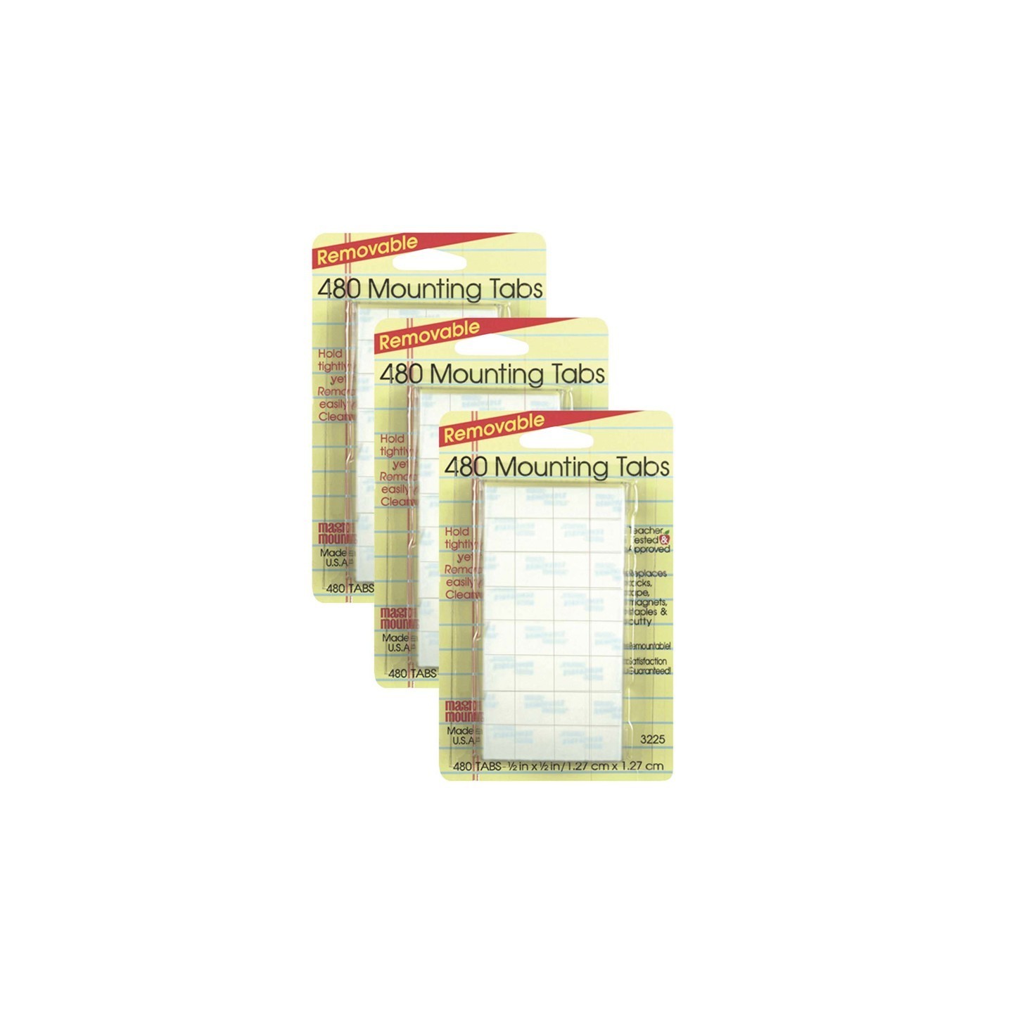 Magic-Mounts® Removable Tabs, 0.5" x 0.5", 480 Per Pack, 3 Packs