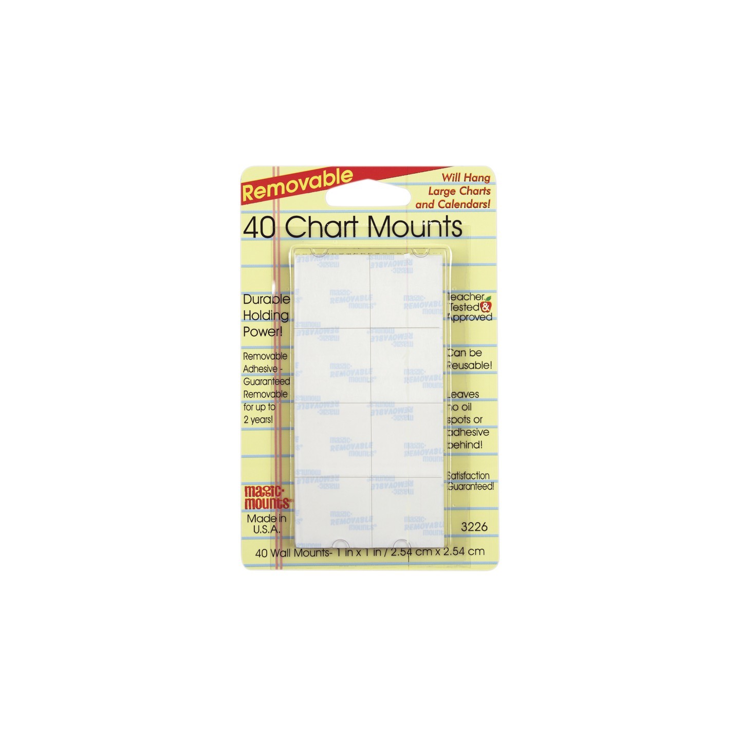 Magic-Mounts® Removable Chart Mounts, 1" x 1", Pack of 40