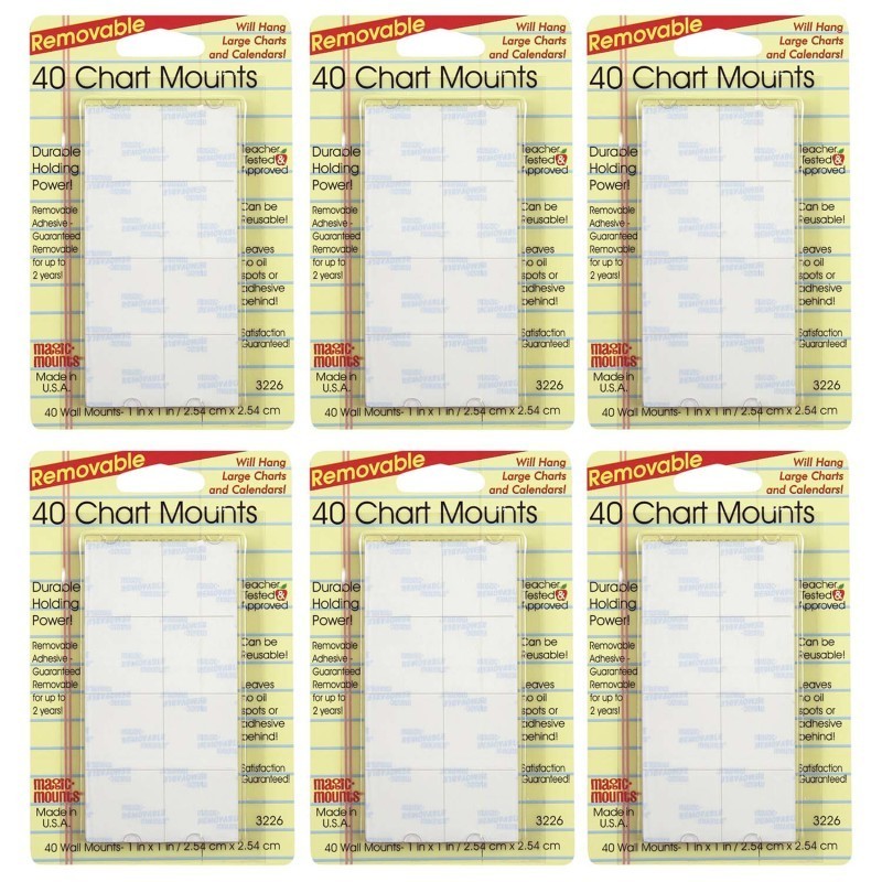 Magic-Mounts® Chart Mounts, 1" x 1", 40 Per Pack, 6 Packs