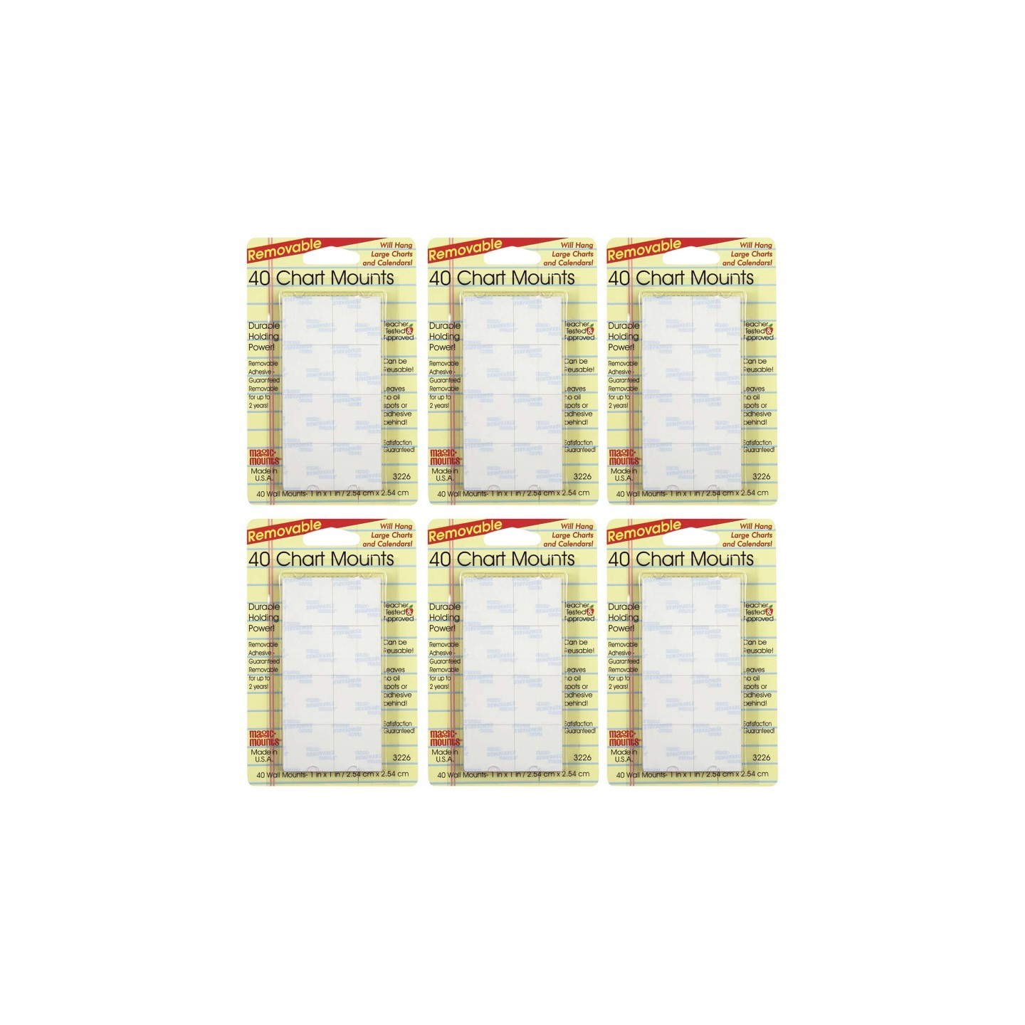 Magic-Mounts® Chart Mounts, 1" x 1", 40 Per Pack, 6 Packs