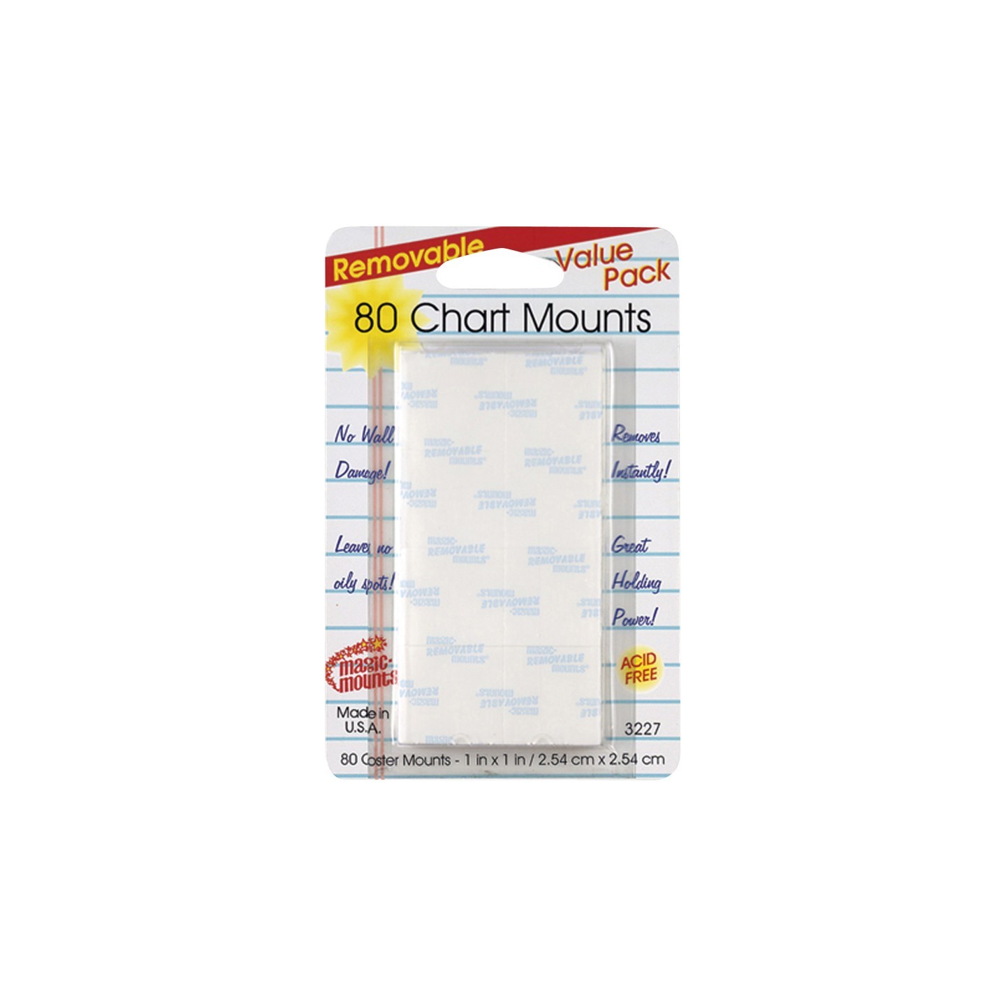 Magic-Mounts® Removable Chart Mounts, 1" x 1", Pack of 80