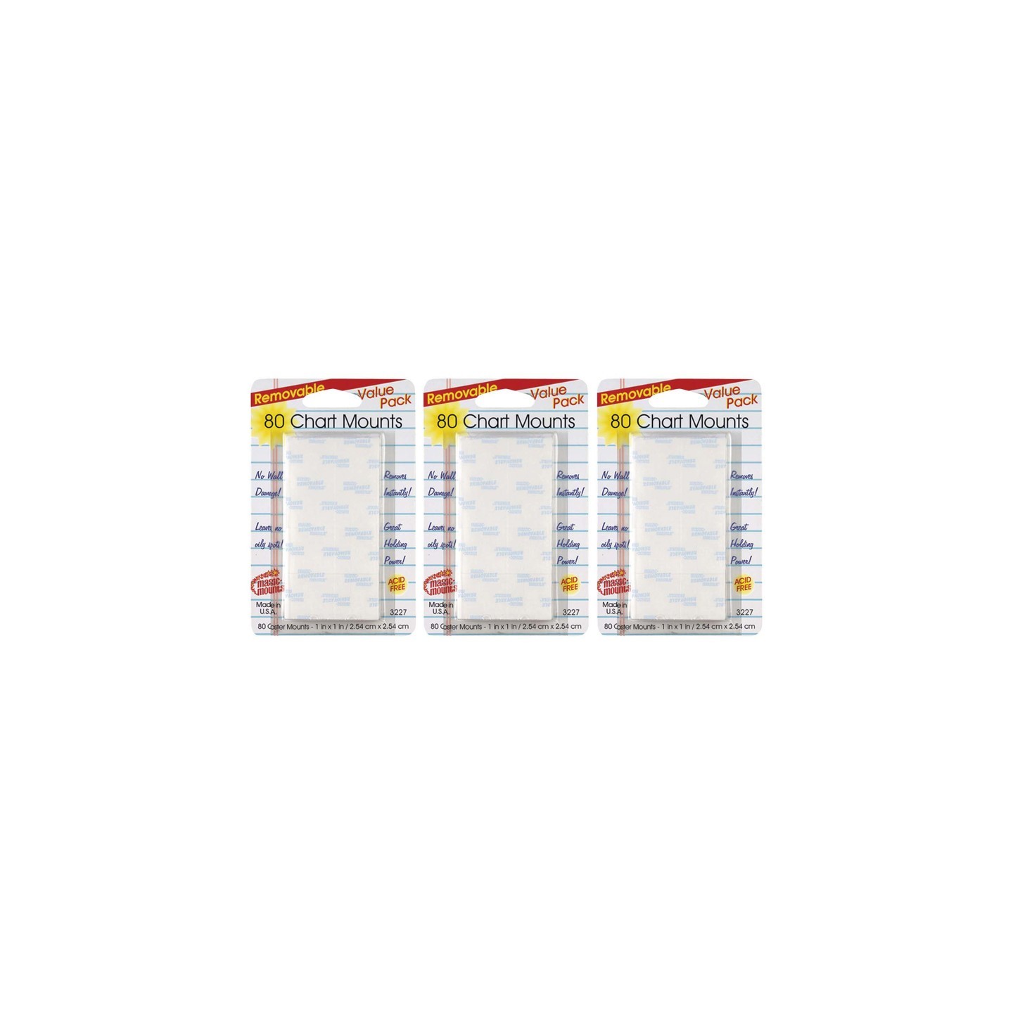 Magic-Mounts® Removable Chart Tabs, 1" x 1", 80 Per Pack, 3 Packs