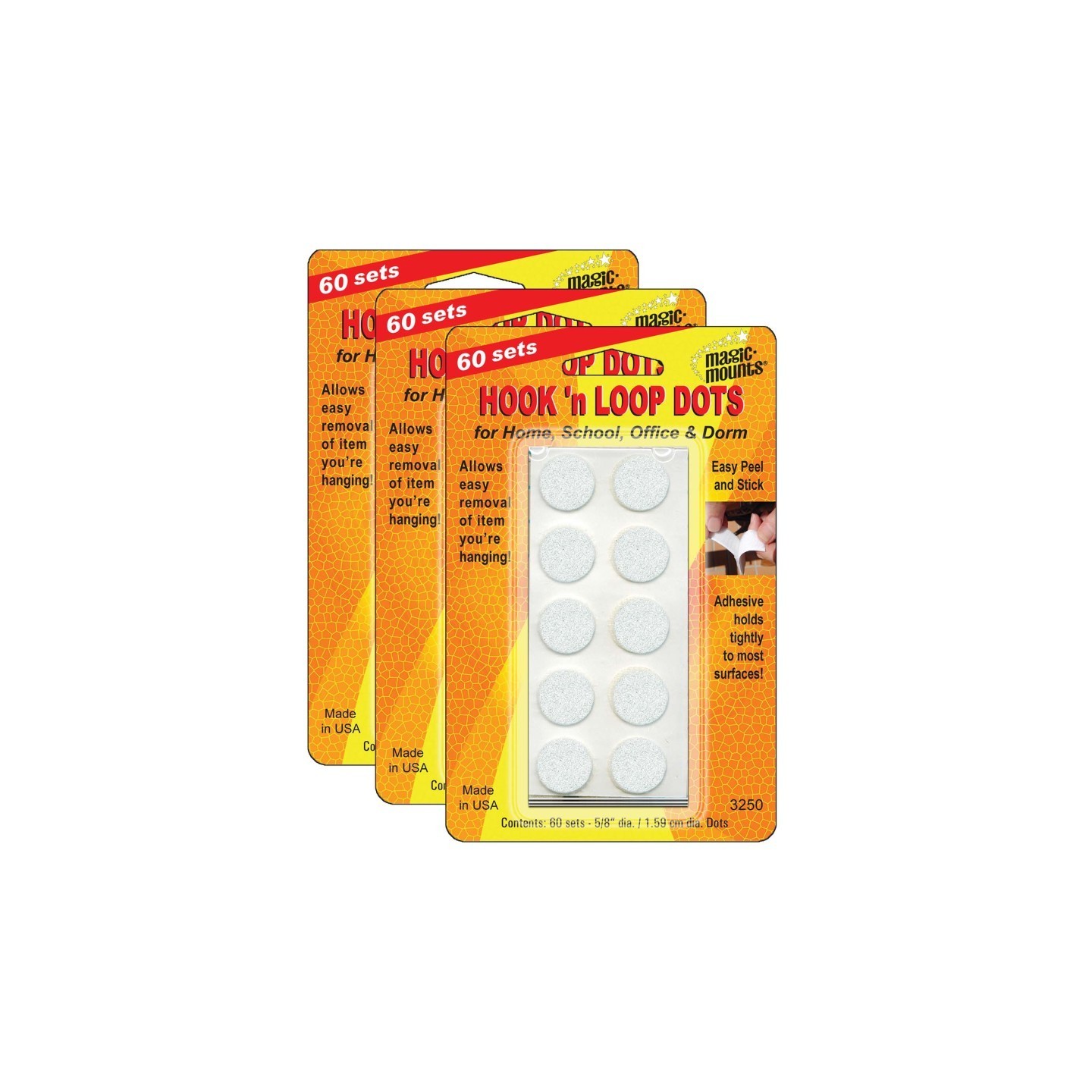 Magic-Mounts® Hook 'n Loop, 5/8" Dots, 60 Sets Per Pack, 3 Packs