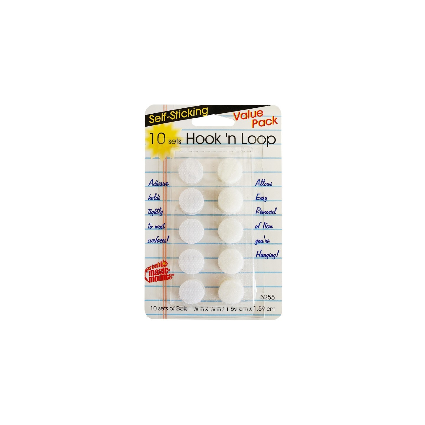 Magic-Mounts® Self-Sticking Hook 'N Loop Dots 5/8", White, 10 Sets