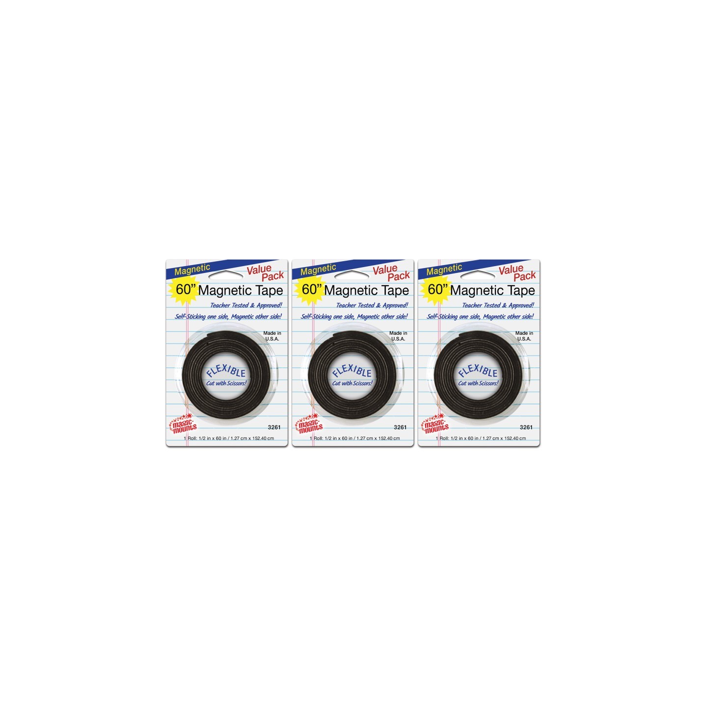 Magic-Mounts® Magnetic Tape, 1/2" x 60" Roll, Pack of 3
