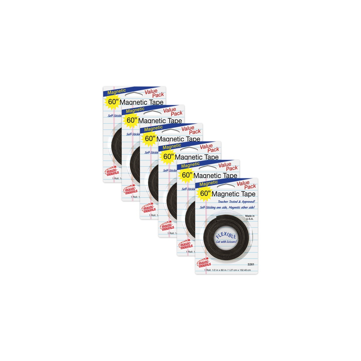 Magic-Mounts® Magnetic Tape, 1/2" x 60" Roll, Pack of 6