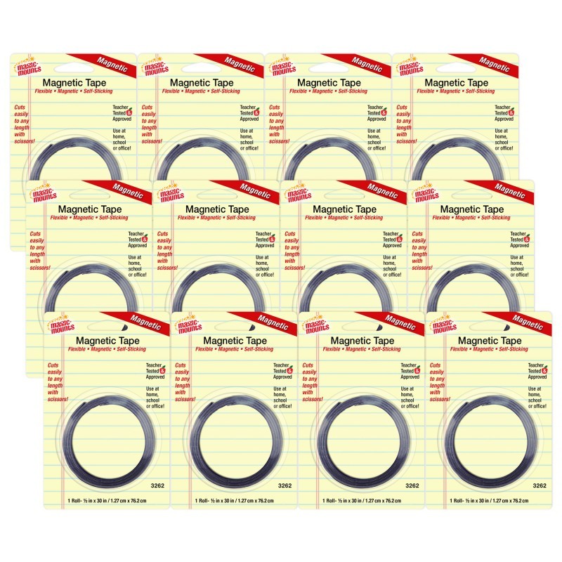 Magic-Mounts® Self-Sticking Magnetic Tape Roll, 1/2" x 30", Pack of 12