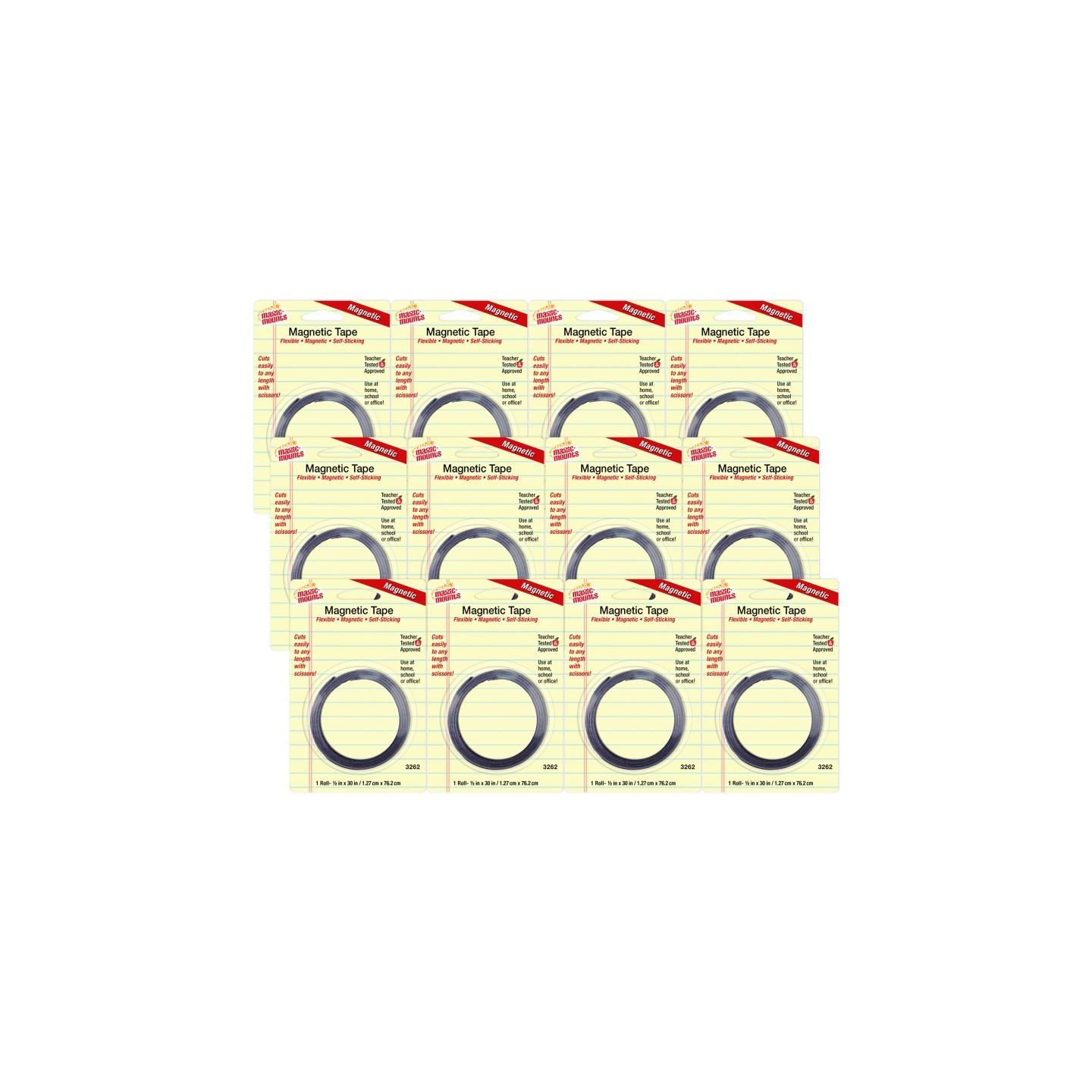 Magic-Mounts® Self-Sticking Magnetic Tape Roll, 1/2" x 30", Pack of 12