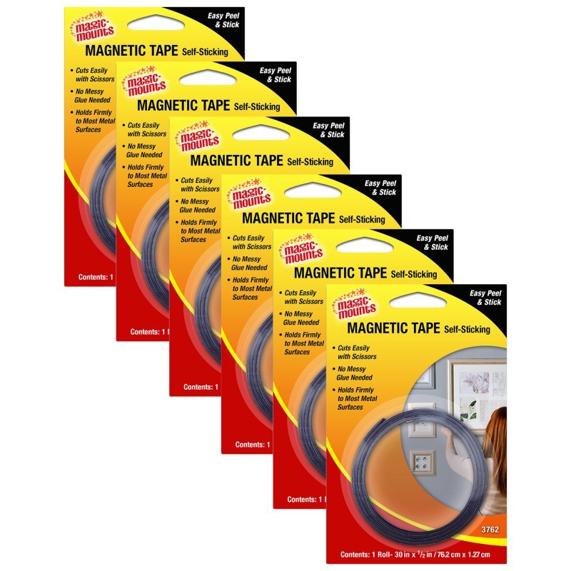 Magic-Mounts® Magnetic Tape, 1/2" x 30" Roll, Pack of 6