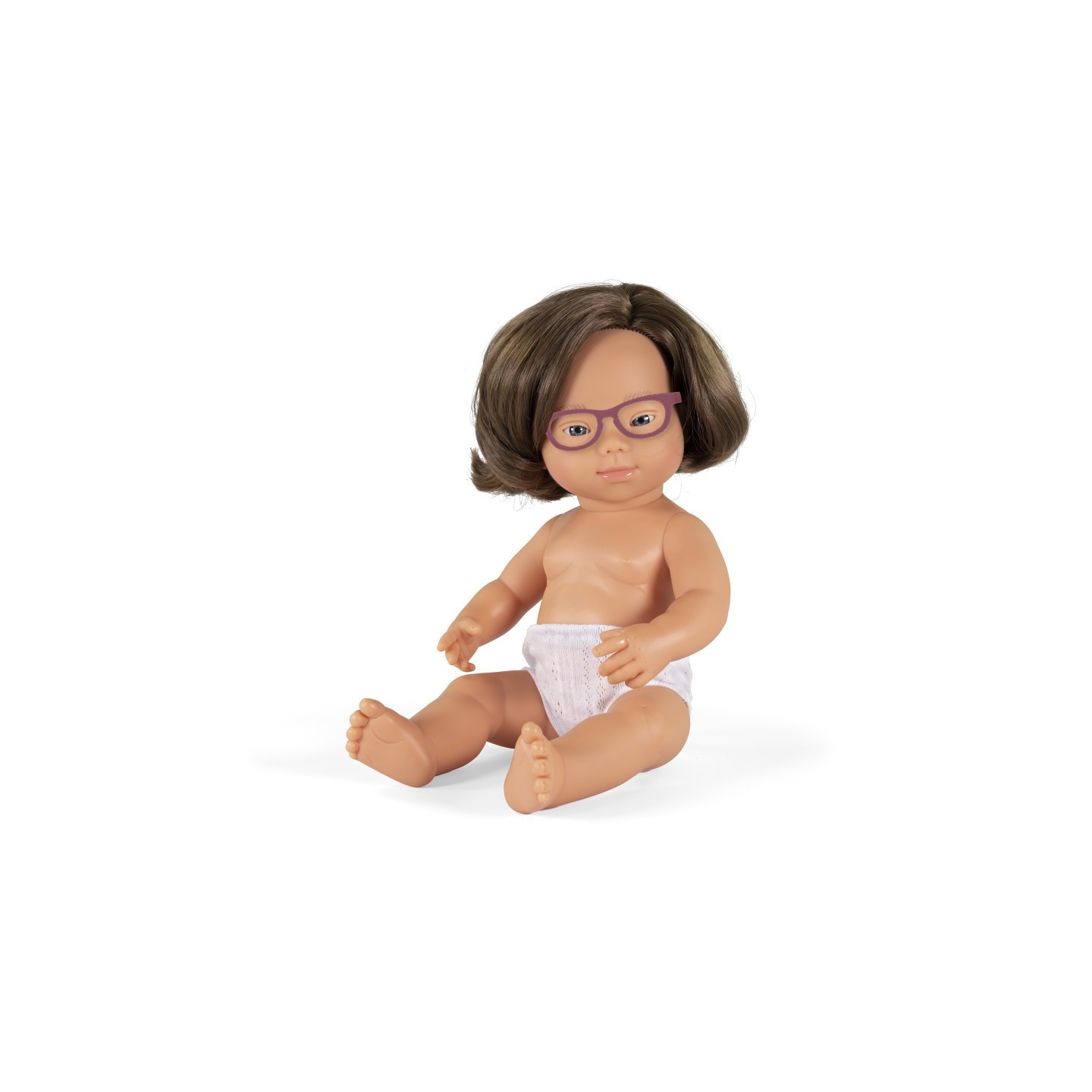 Miniland Baby Doll Caucasian Girl With Down Syndrome With Glasses 15'', Polybagged