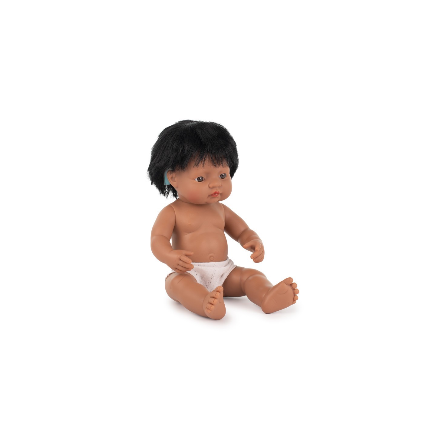 Miniland Baby Doll Hispanic Boy With Hearing Aid 15'', Polybagged