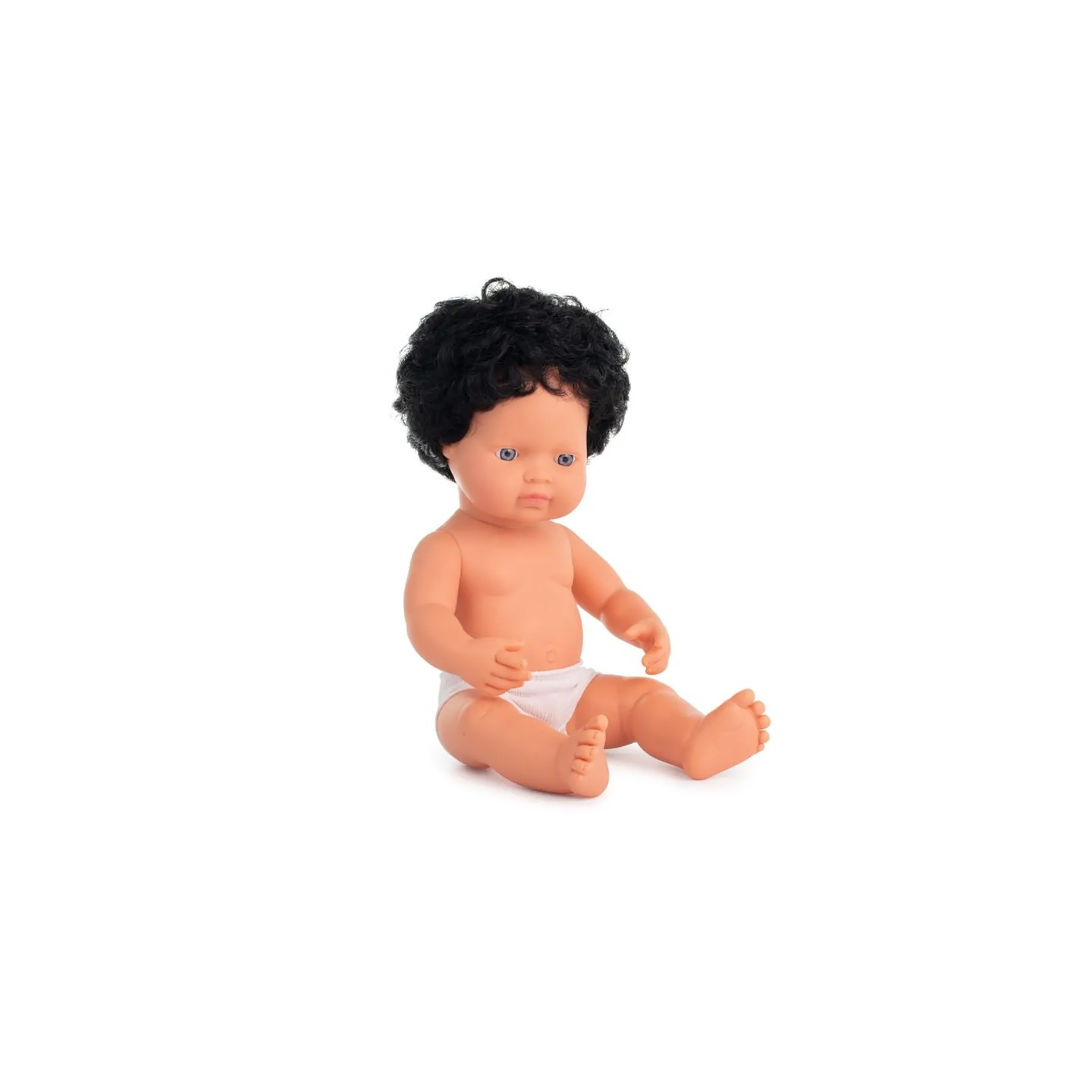 Miniland Anatomically Correct 15" Baby Doll, Caucasian Boy, Curly Black Hair (Polybag)