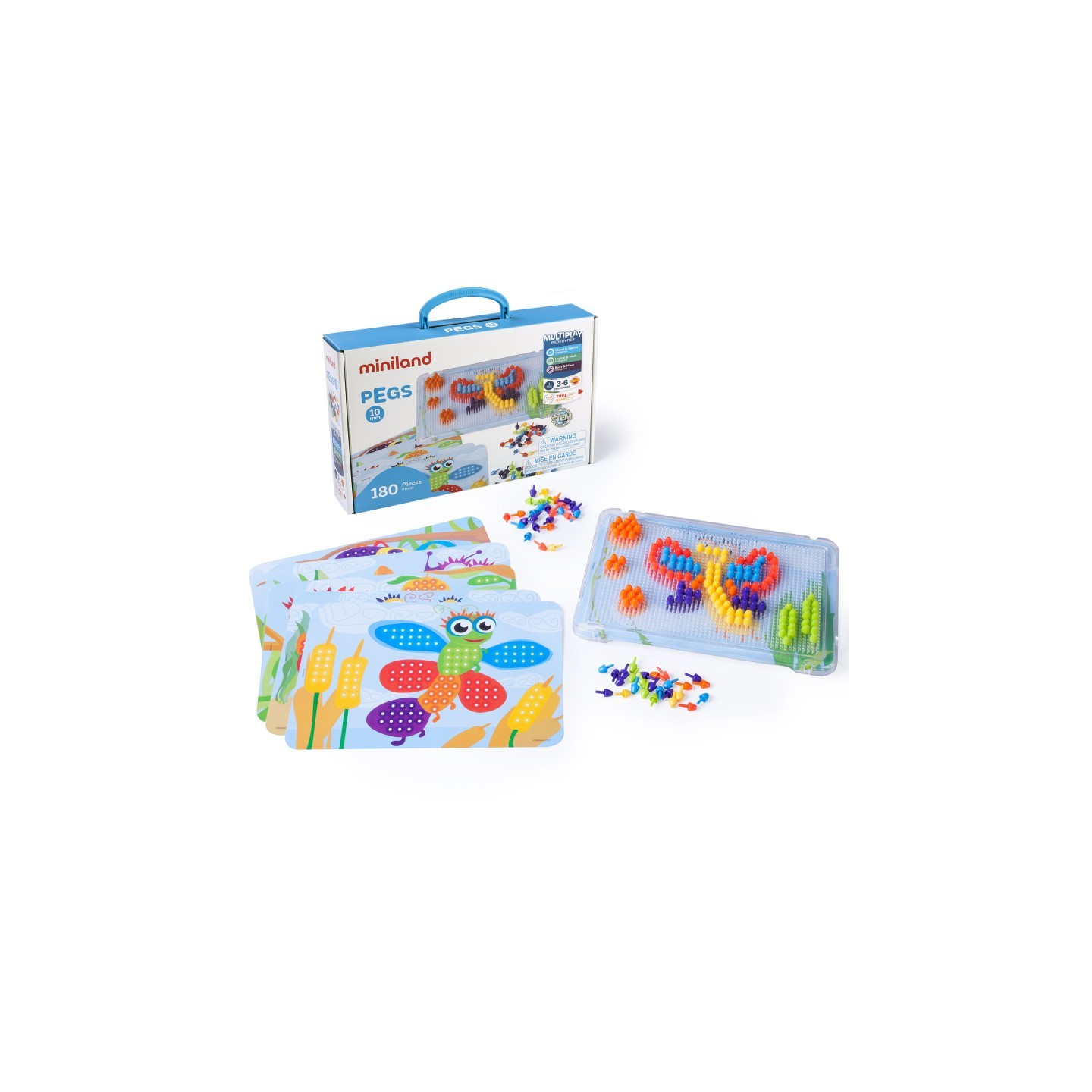 Miniland Pegs 3/8", 6 Pattern Cards, 180 Pegs