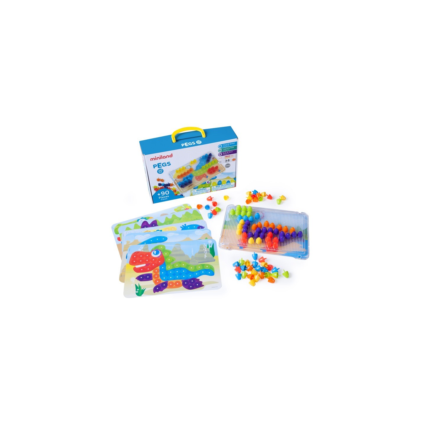 Miniland Pegs & Patterns Set, Bright Colors, 90 Pieces