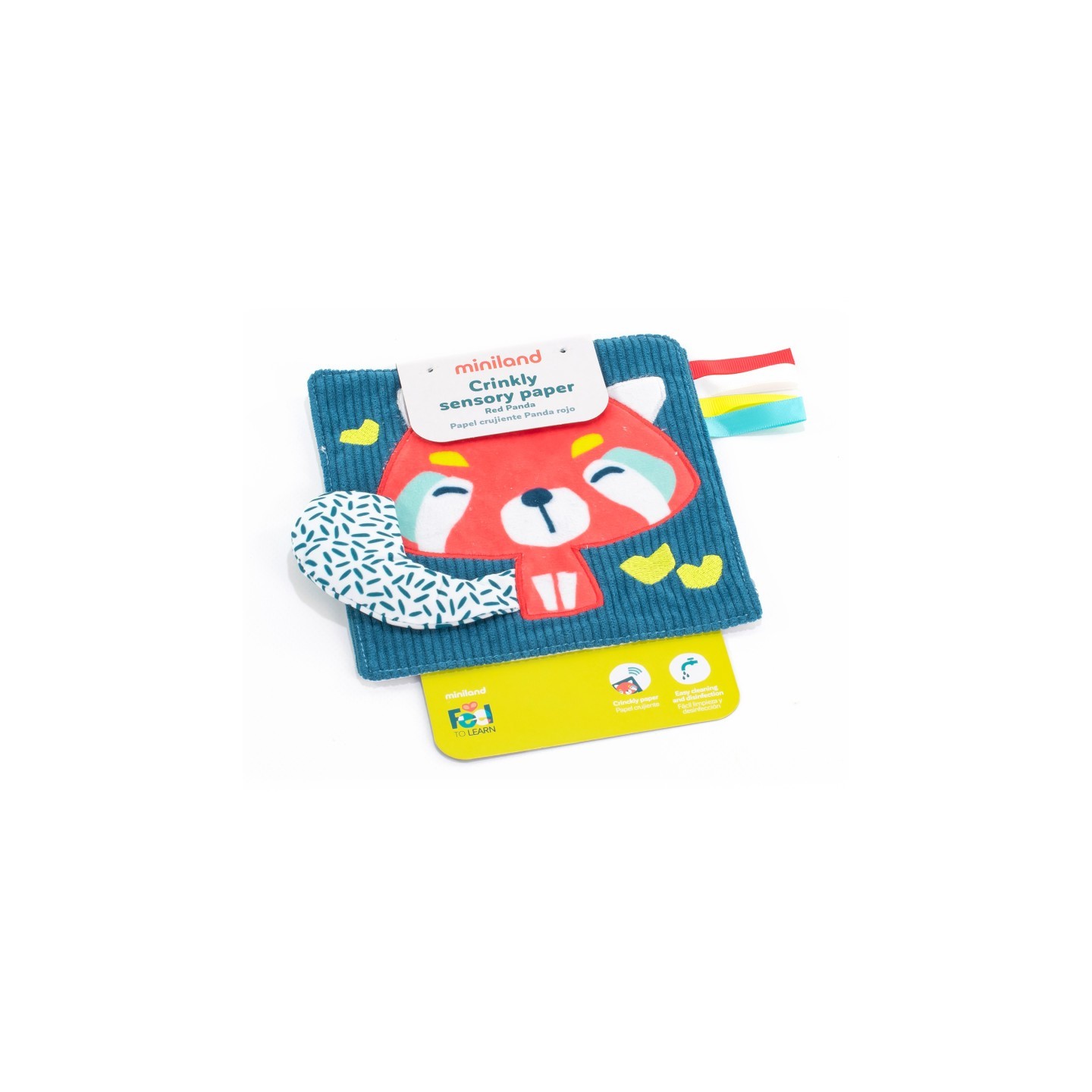 Miniland Feel to Learn: Crinkly Sensory Paper, Red Panda
