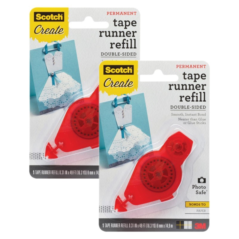 Scotch® Adhesive Dot Roller Refill, 1/3 in x 49 ft, Pack of 2