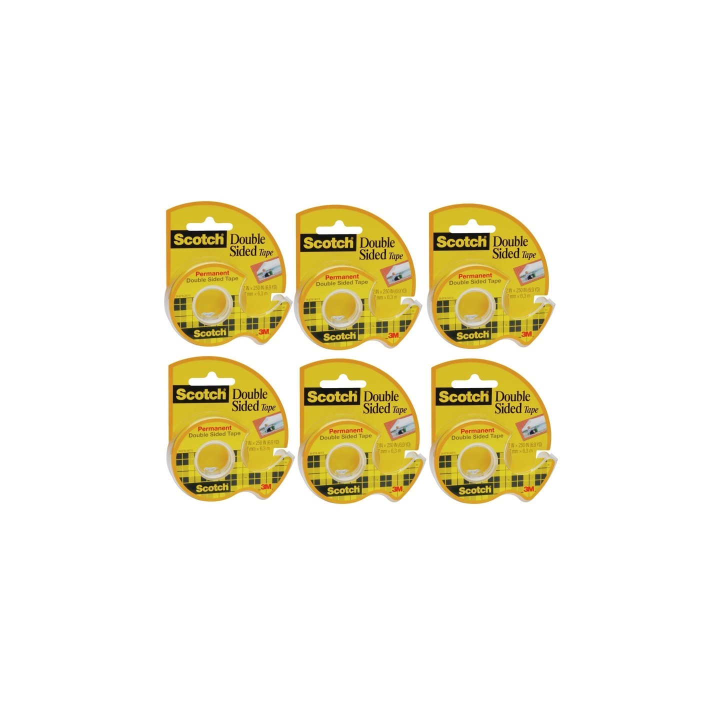 Scotch® Double Sided Tape Dispenser Rolls, 1/2" x 250", 6 Rolls