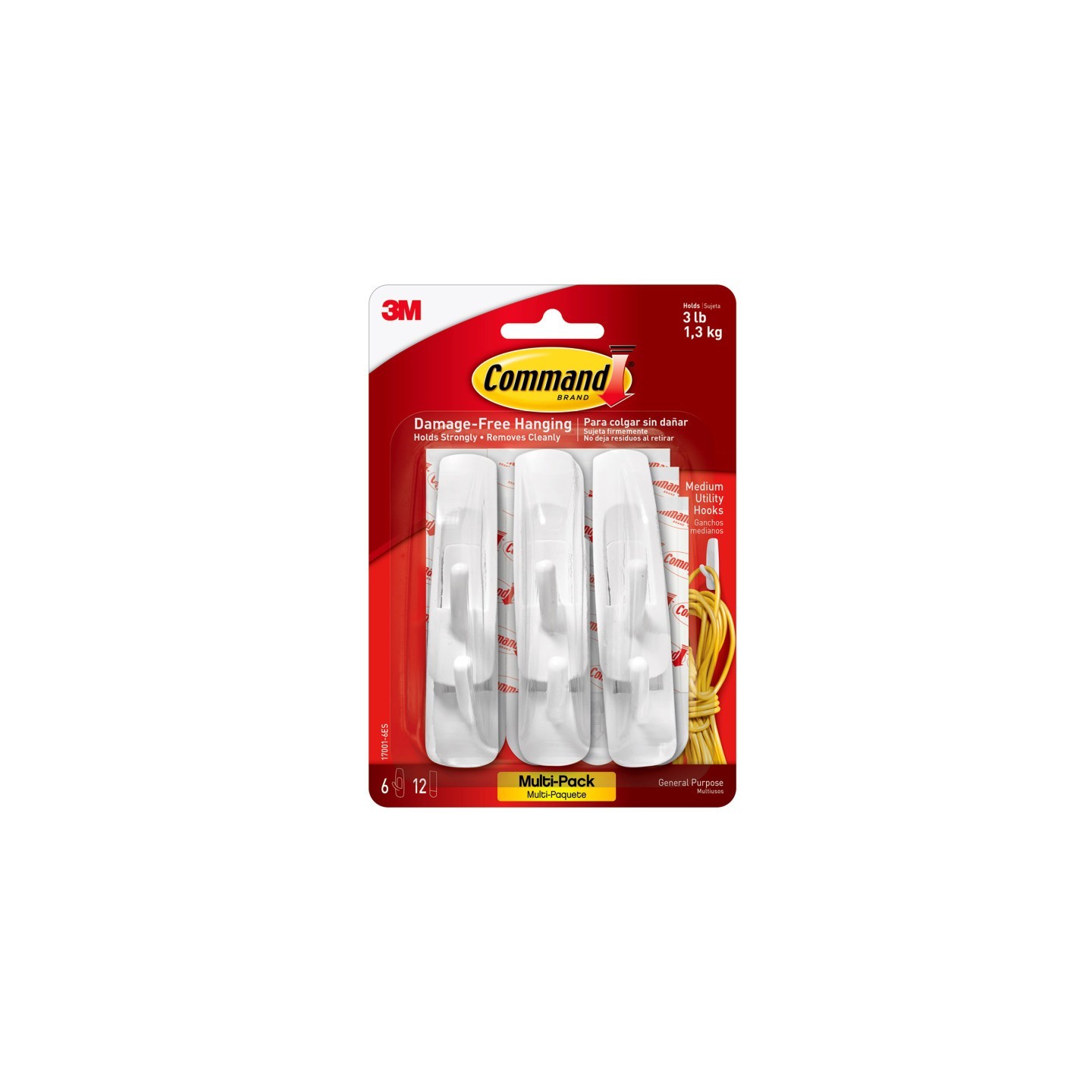 3M® Command™ Medium Utility Hooks Multi-Pack, 6 Count