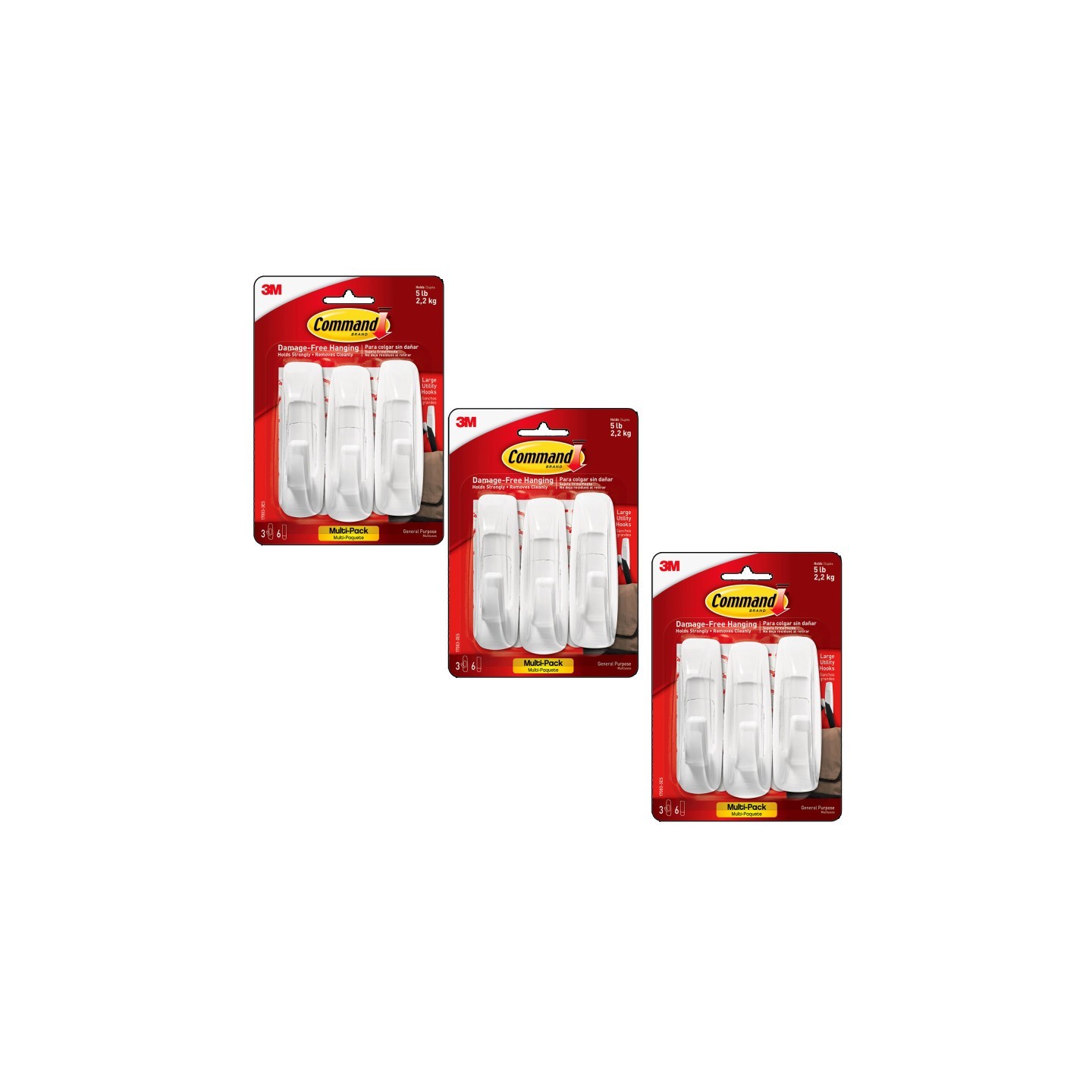 3M® Command™ Large Utility Hooks Multi-Pack, 3 Per Pack, 3 Packs