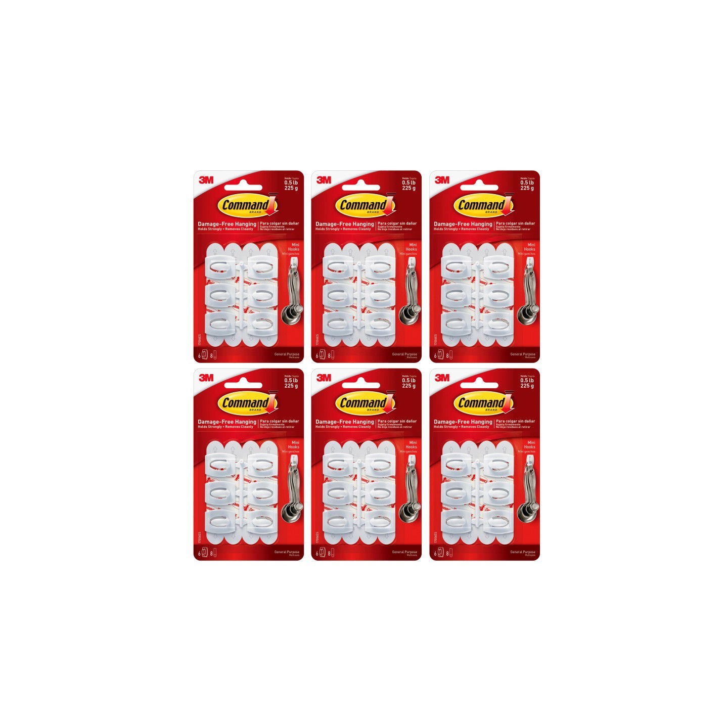 3M® Command™ Mini Hooks, White, 6 Per Pack, 6 Packs