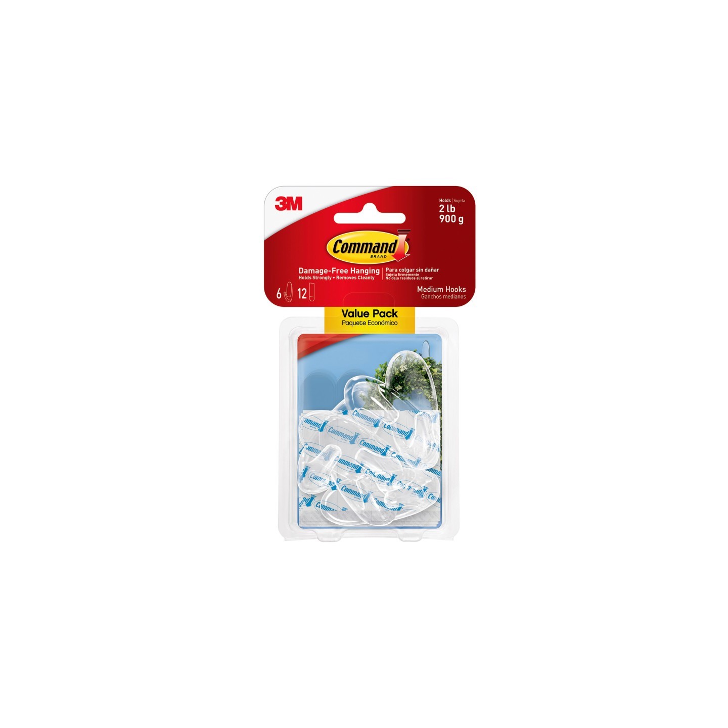 3M® Command™ Clear Medium Hooks Value Pack, 6 Count