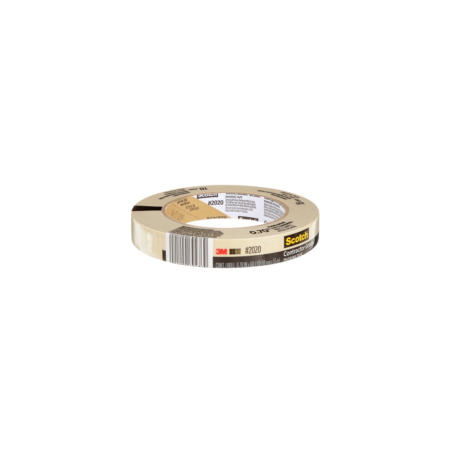Scotch® Contractor Grade Masking Tape, 0.70 in x 60.1 yd (18mm x 55m), 1 Roll
