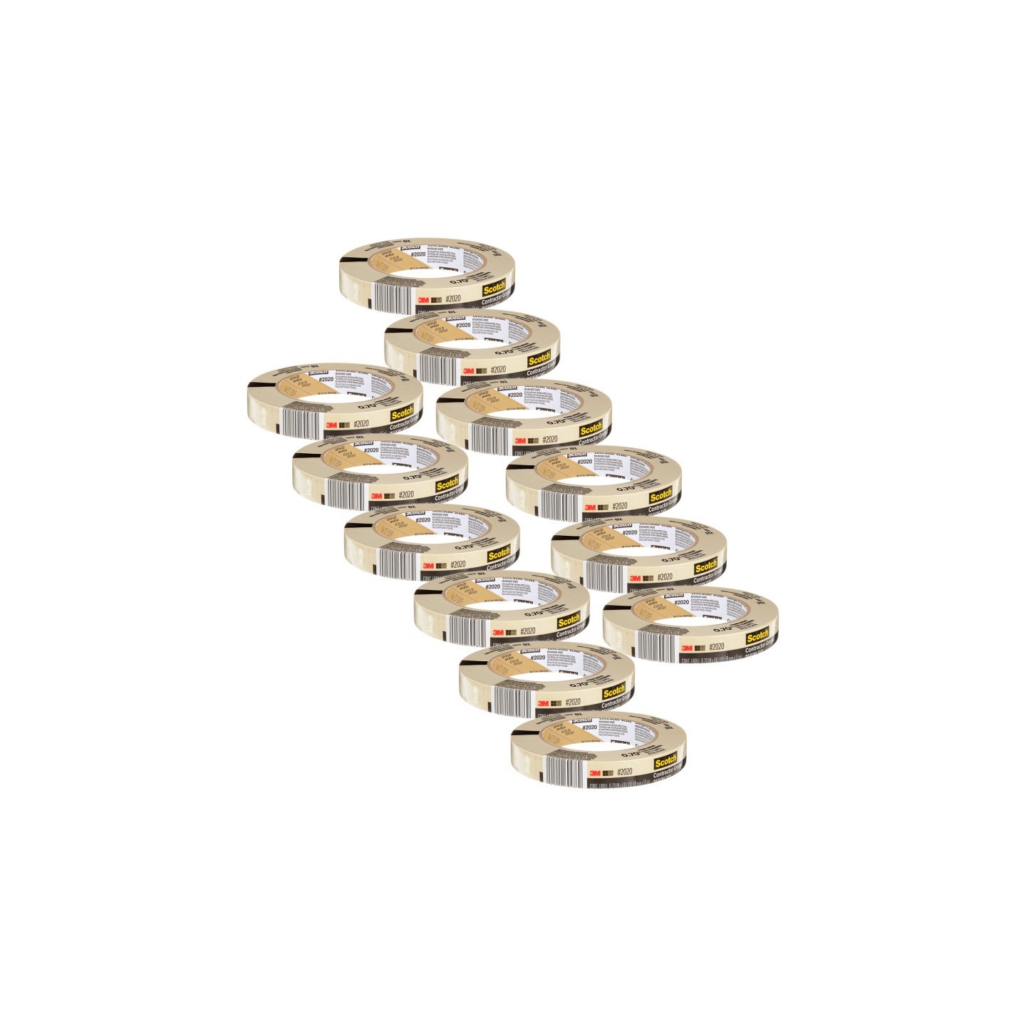 Scotch® Contractor Grade Masking Tape, 0.70 in x 60.1 yd (18mm x 55m), Pack of 12