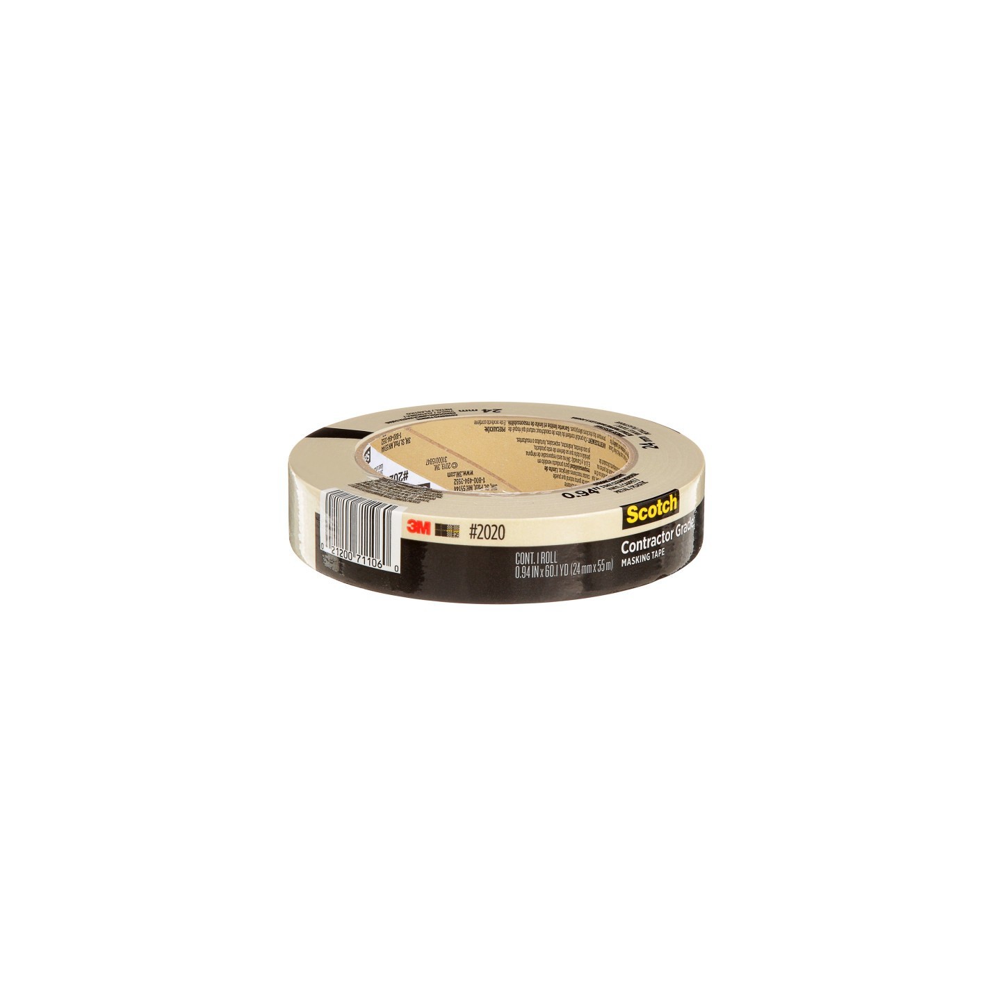 Scotch® Contractor Grade Masking Tape, 0.94 in x 60.1 yd (24mm x 55m), 1 Roll