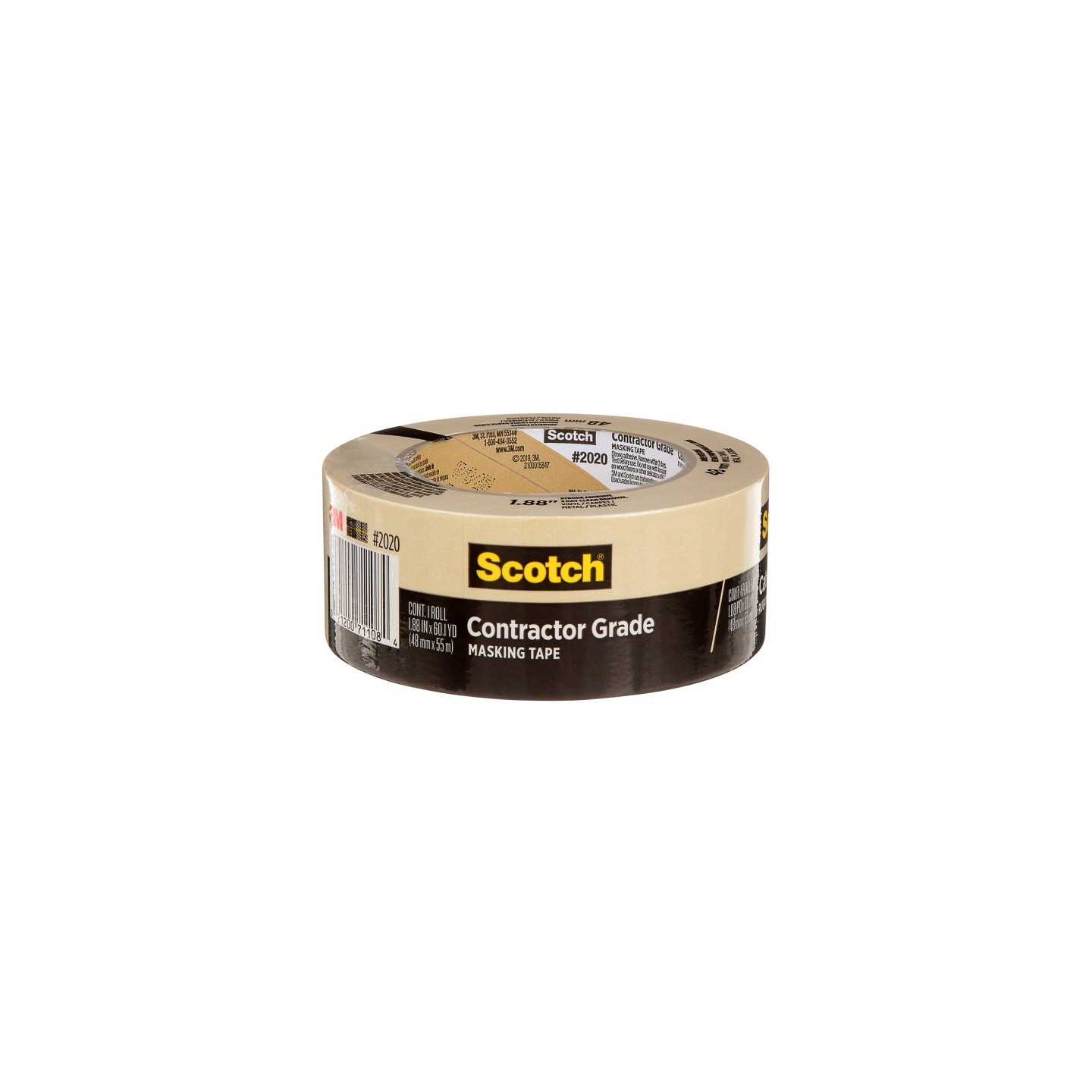 Scotch® Contractor Grade Masking Tape, 1.88 in x 60.1 yd (48mm x 55m), 1 Roll