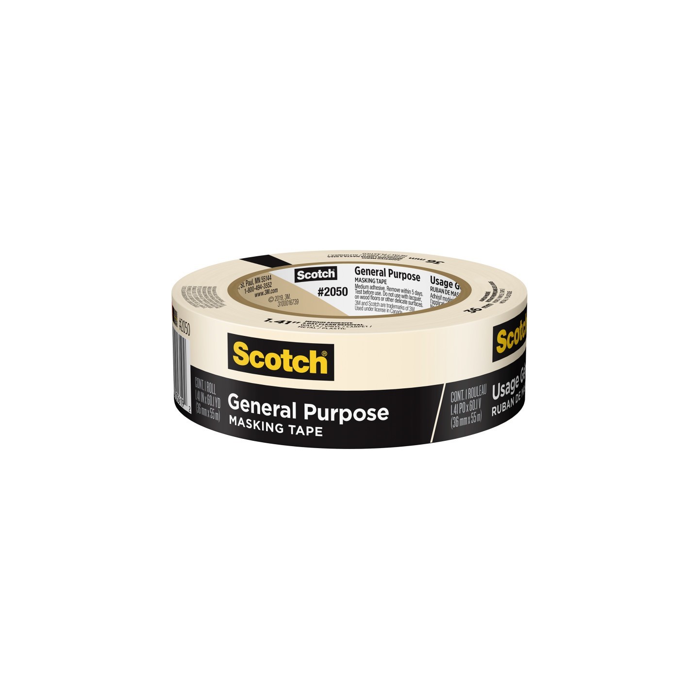 Scotch® General Purpose Masking Tape, 1.41 in x 60.1 yd (36mm x 55m), 1 Roll