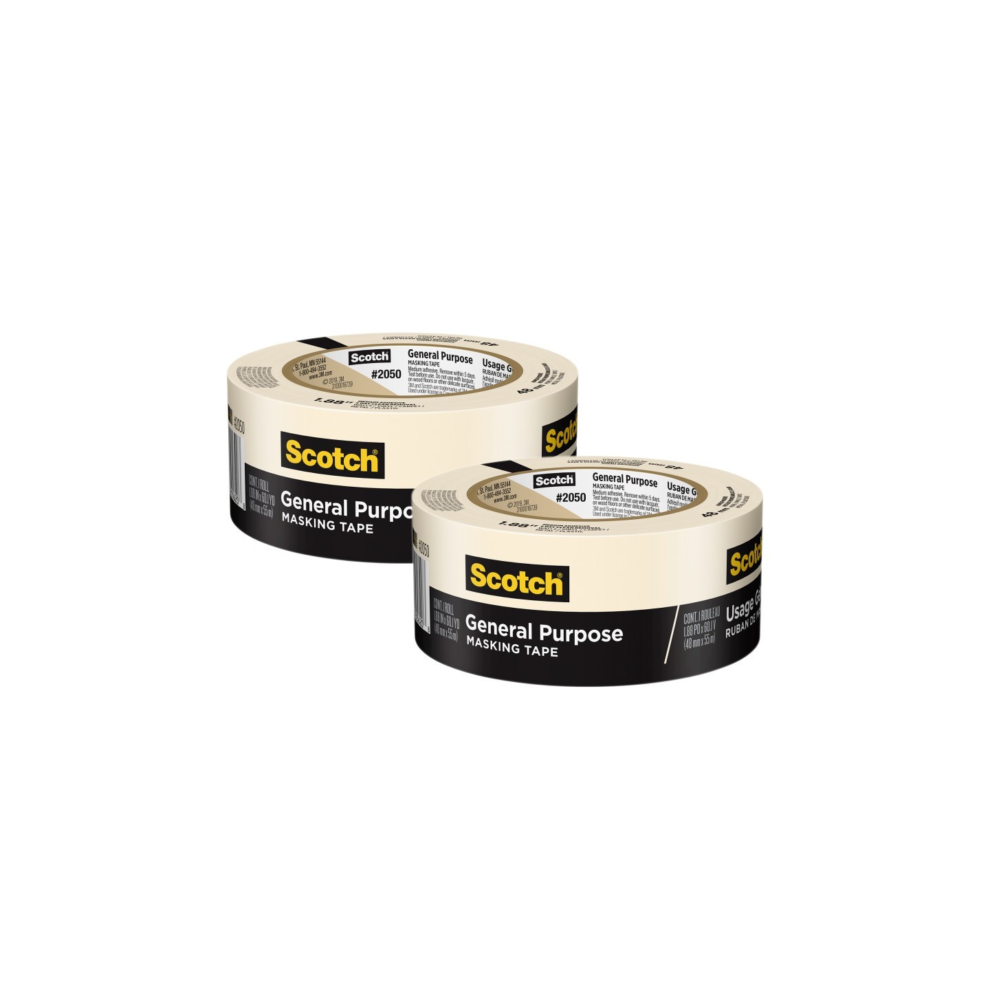 Scotch® General Purpose Masking Tape, 1.88 in x 60.1 yd (48mm x 55m), 2 Rolls