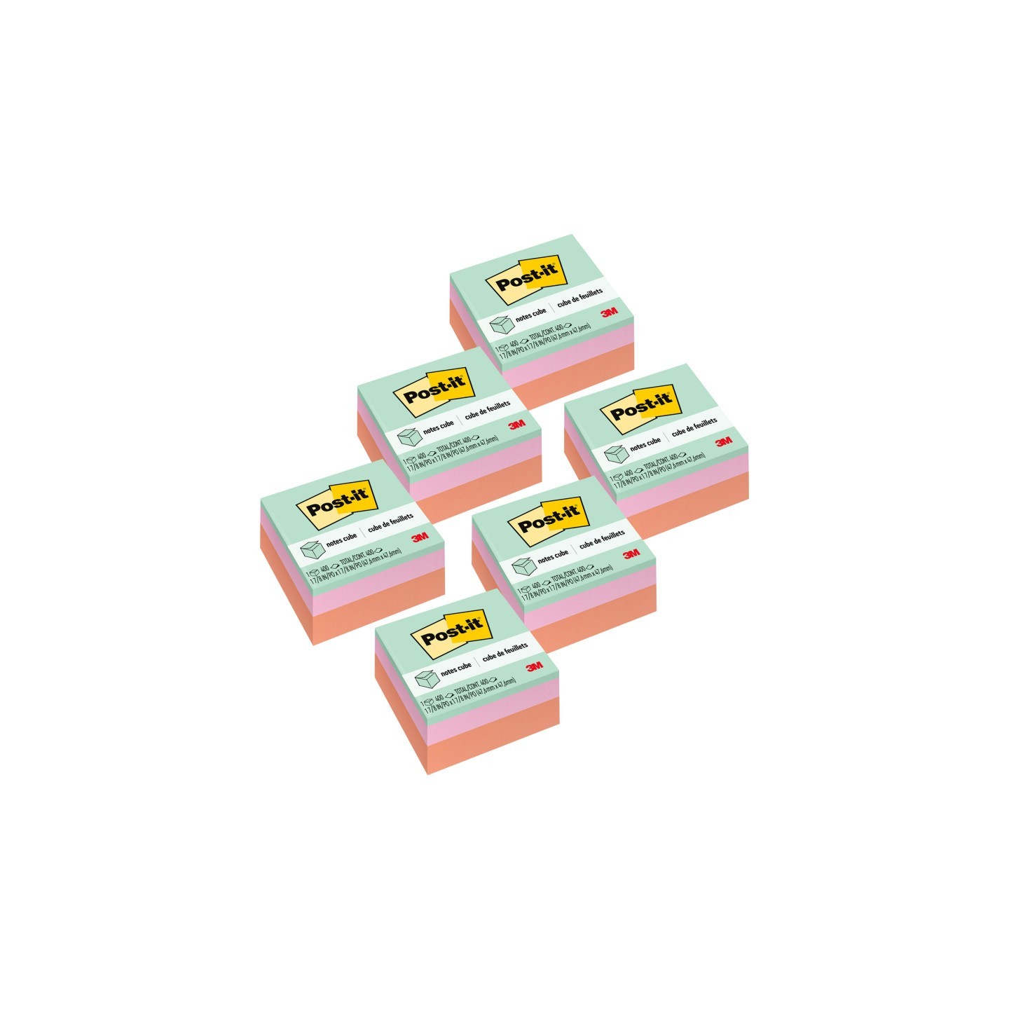 Post-it® Notes Cube 2051-PAS, 1 7/8 in x 1 7/8 in (47.6 mm x 47.6 mm), Pack of 6