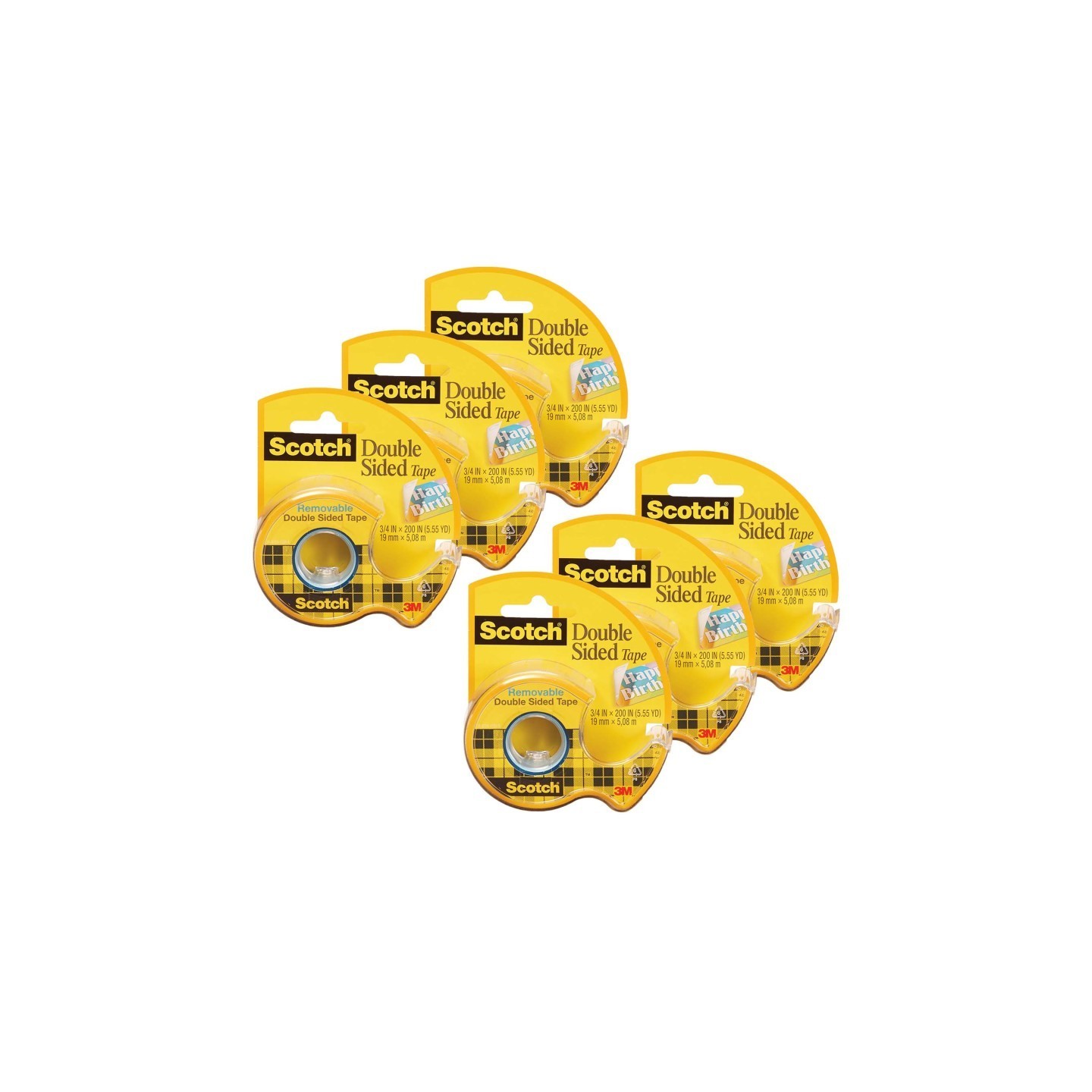 Scotch® Removable Double Sided Tape, 3/4" x 200", 6 Rolls