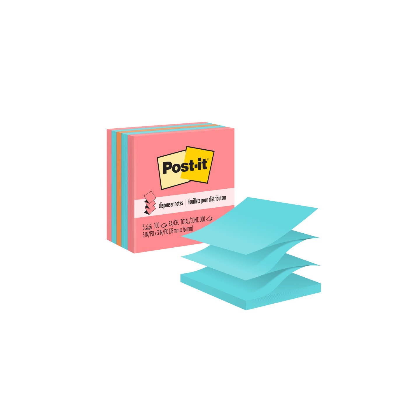 Post-it® Pop-up Notes, 3" x 3", Assorted, 100 Sheets/Pad, 5 Pads