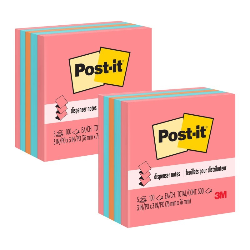 Post-it® Pop-up Notes, 3" x 3", Assorted, 100 Sheets/Pad, 5 Pads/Pack, 2 Packs