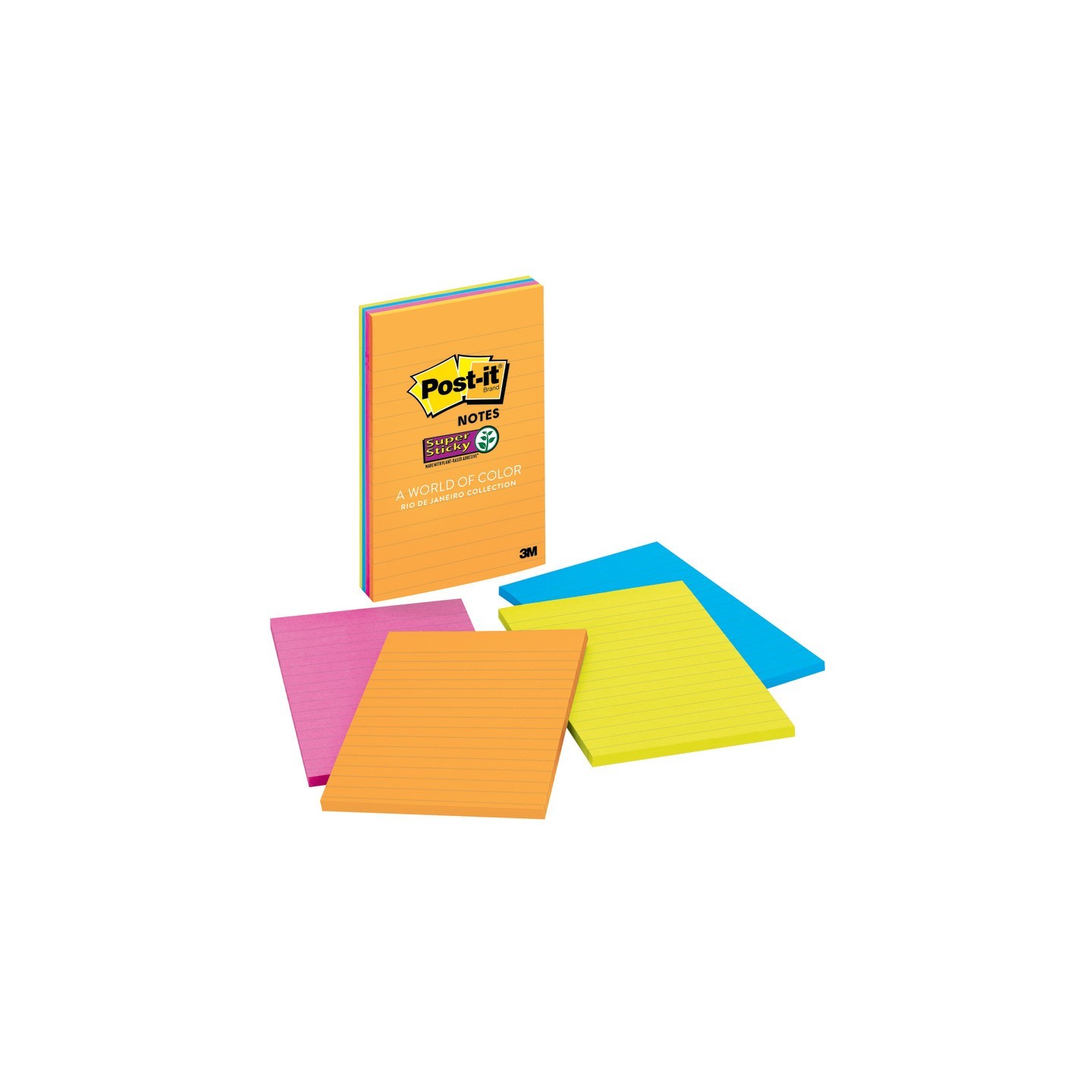 Post-it® Super Sticky Notes, 4 x 6, Rio de Janeiro Collection, Lined, 4 Pads/Pack