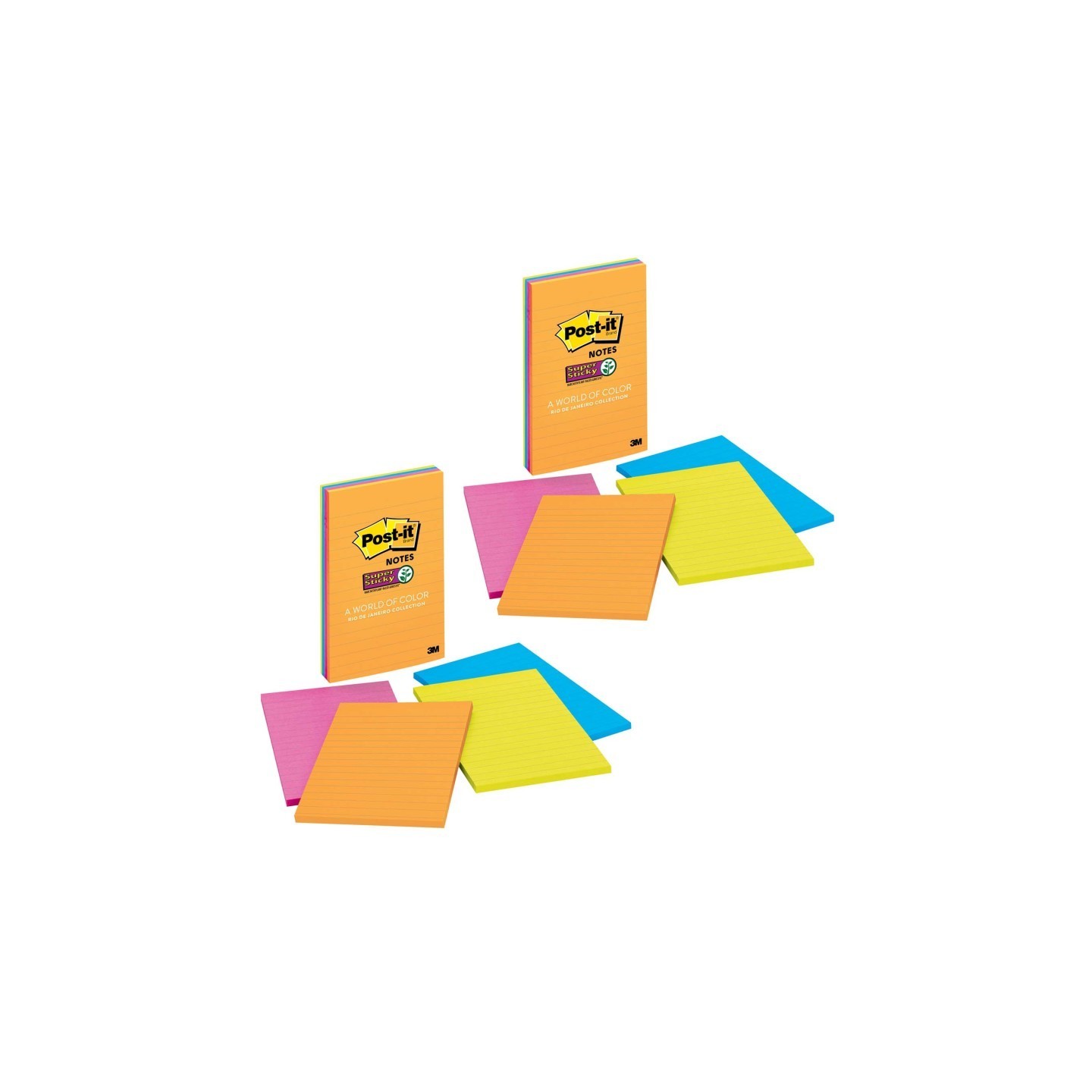 Post-it® Super Sticky Notes, 4" x 6", Rio de Janeiro Collection, Lined, 4 Pads/Pack, 2 Packs