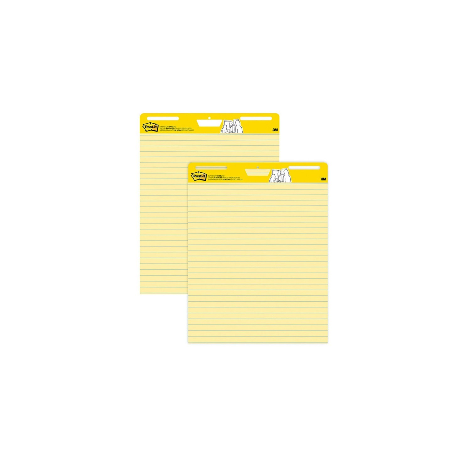3M® Vertical-Orientation Self-Stick Easel Pads, Presentation Format (1.5" Rule), 25 x 30, Yellow, 30 Sheets, 2/Carton
