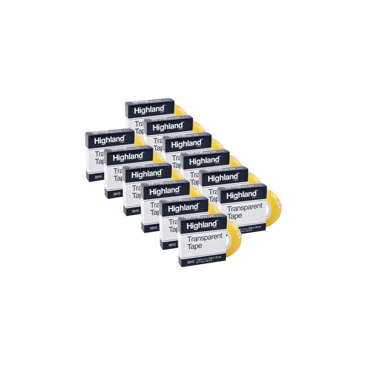 Highland™ Transparent Tape, 1/2" x 1296" Per Roll, 1" Core, 12 Rolls
